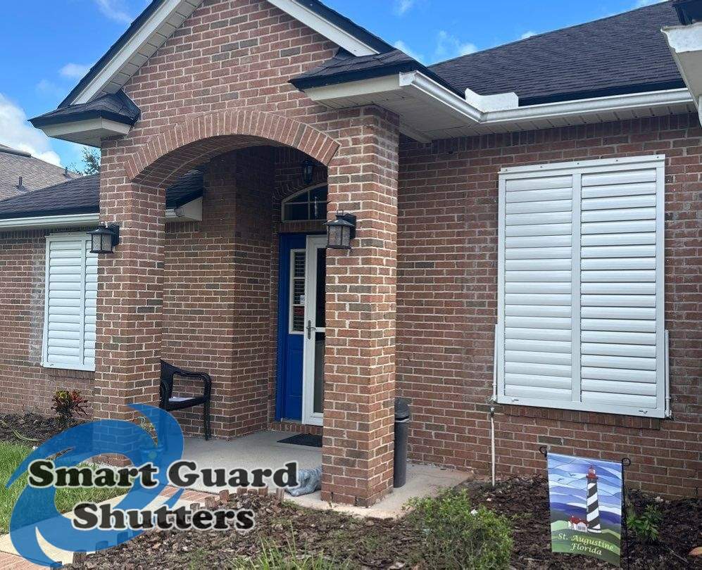 Impact Bahama Shutters in Signal White by Smart Guard Shutters