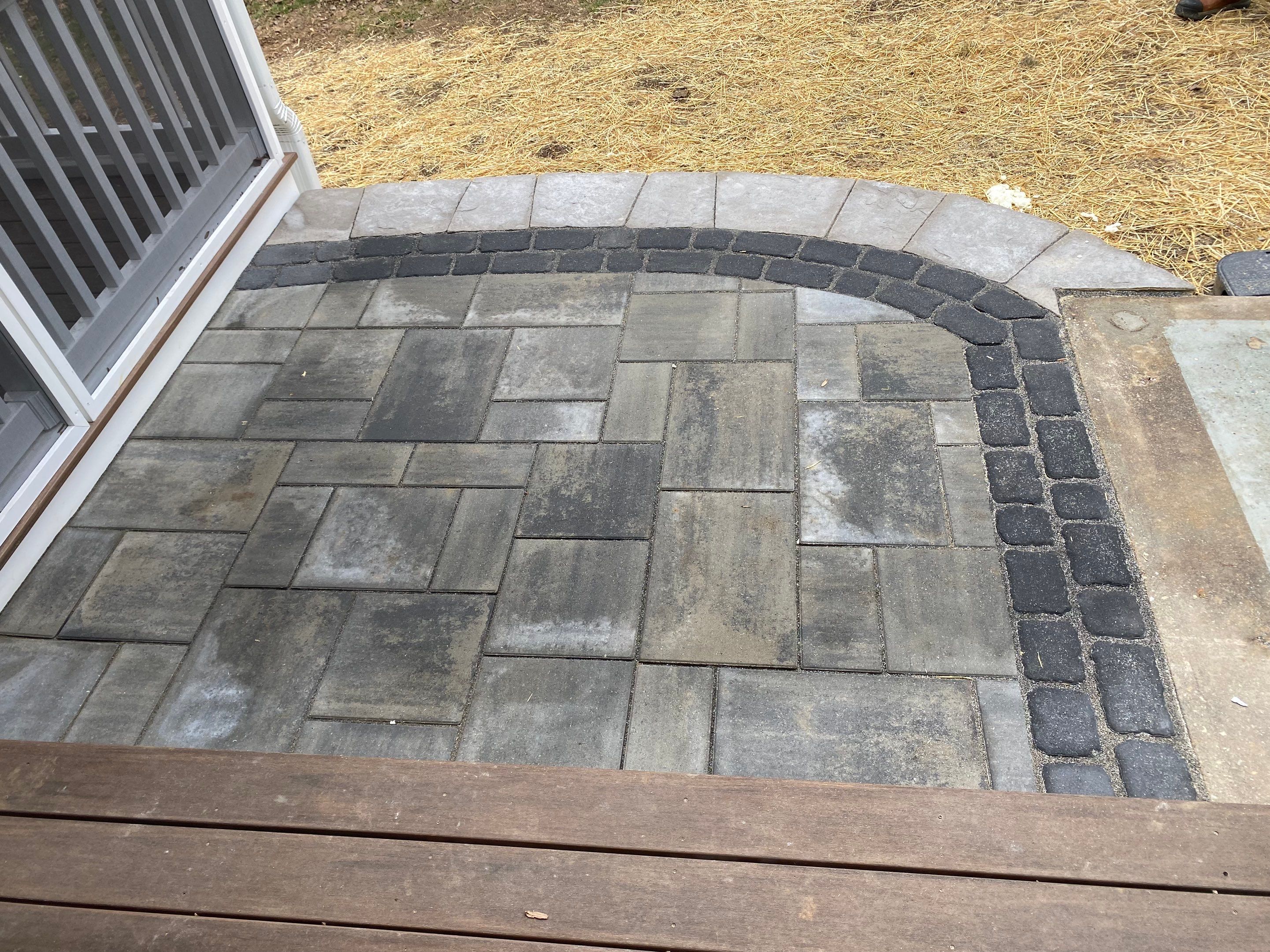 Retaining wall, walkway, small patio and landscape install by The Smet Companies, LLC