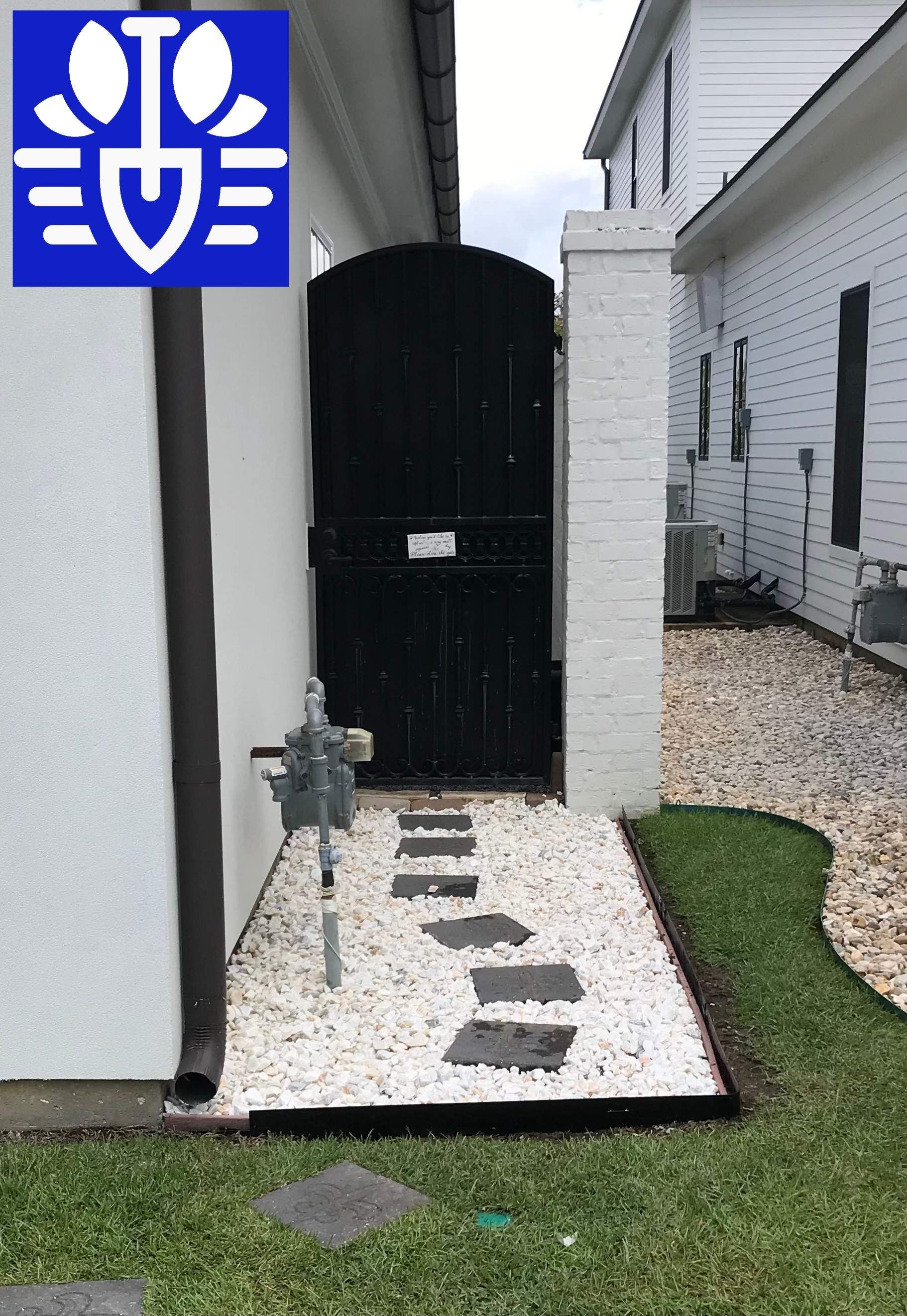 LANDSCAPE SERVICES using MARBLE CHIPS and METAL EDGING by CutScape, LLC.