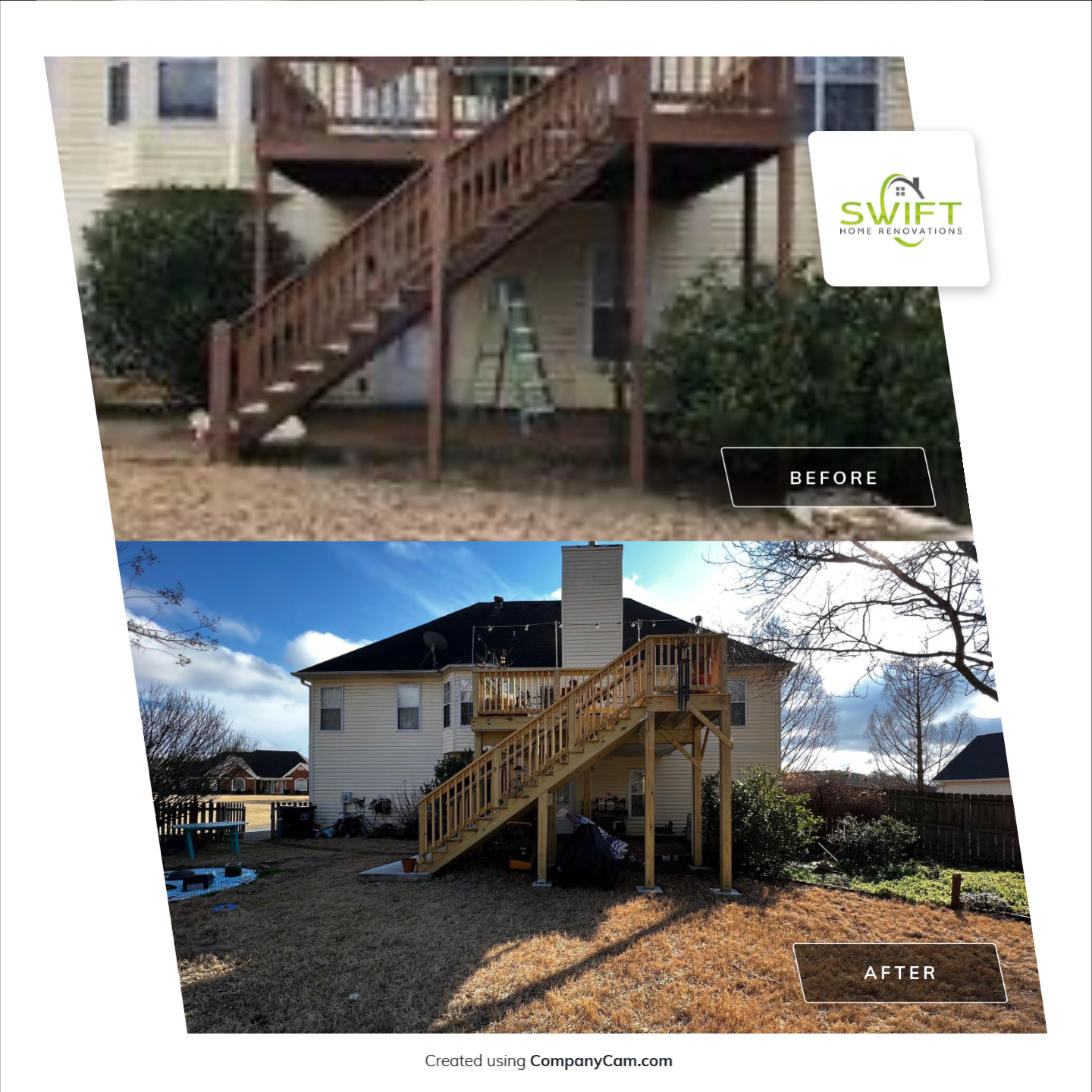 Elevated Wooden Deck Replacement and Under-Deck Ceiling in Cartersville by Swift Home Renovations