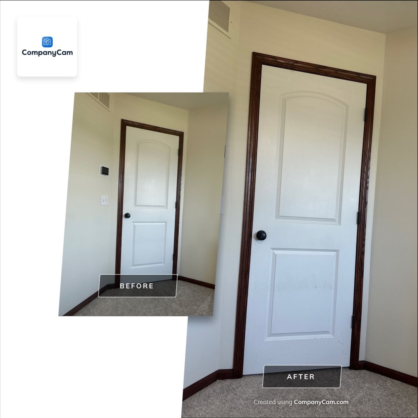 Interior White Door and Dark Wood Trim Installation in Lincoln by CompanyCam Sales Demo