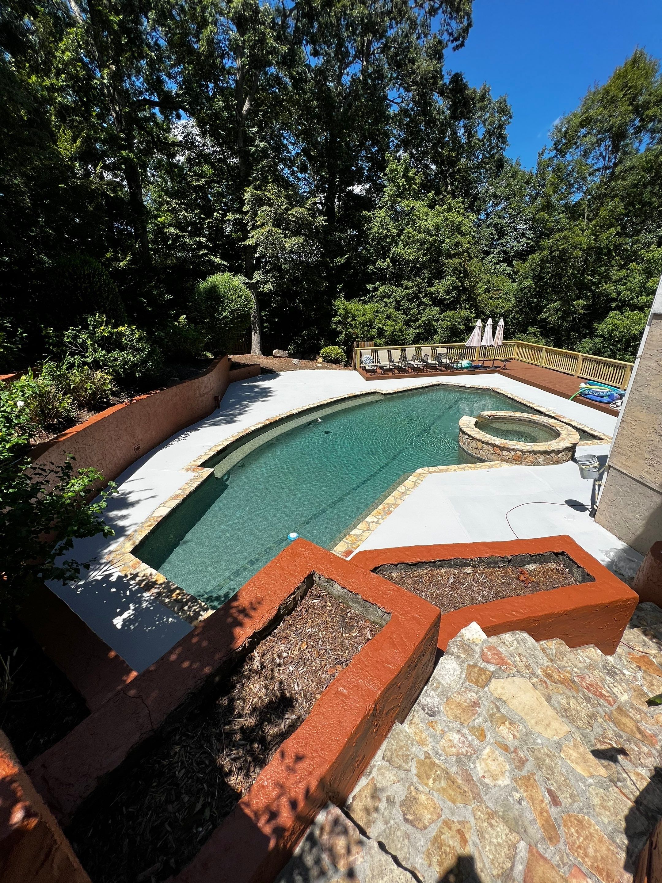 Atlanta Wooden Deck Restoration and Pool Concrete Staining Project by Swift Home Renovations