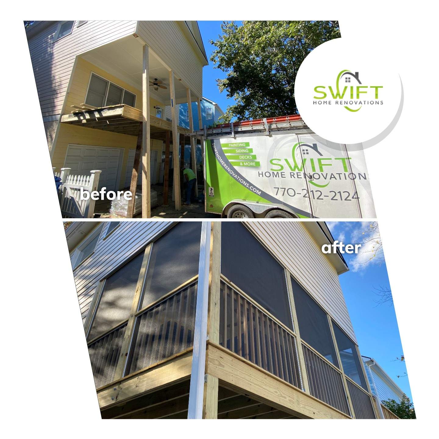 Elevated Pressure-Treated Deck and Screened Porch Build in Atlanta by Swift Home Renovations