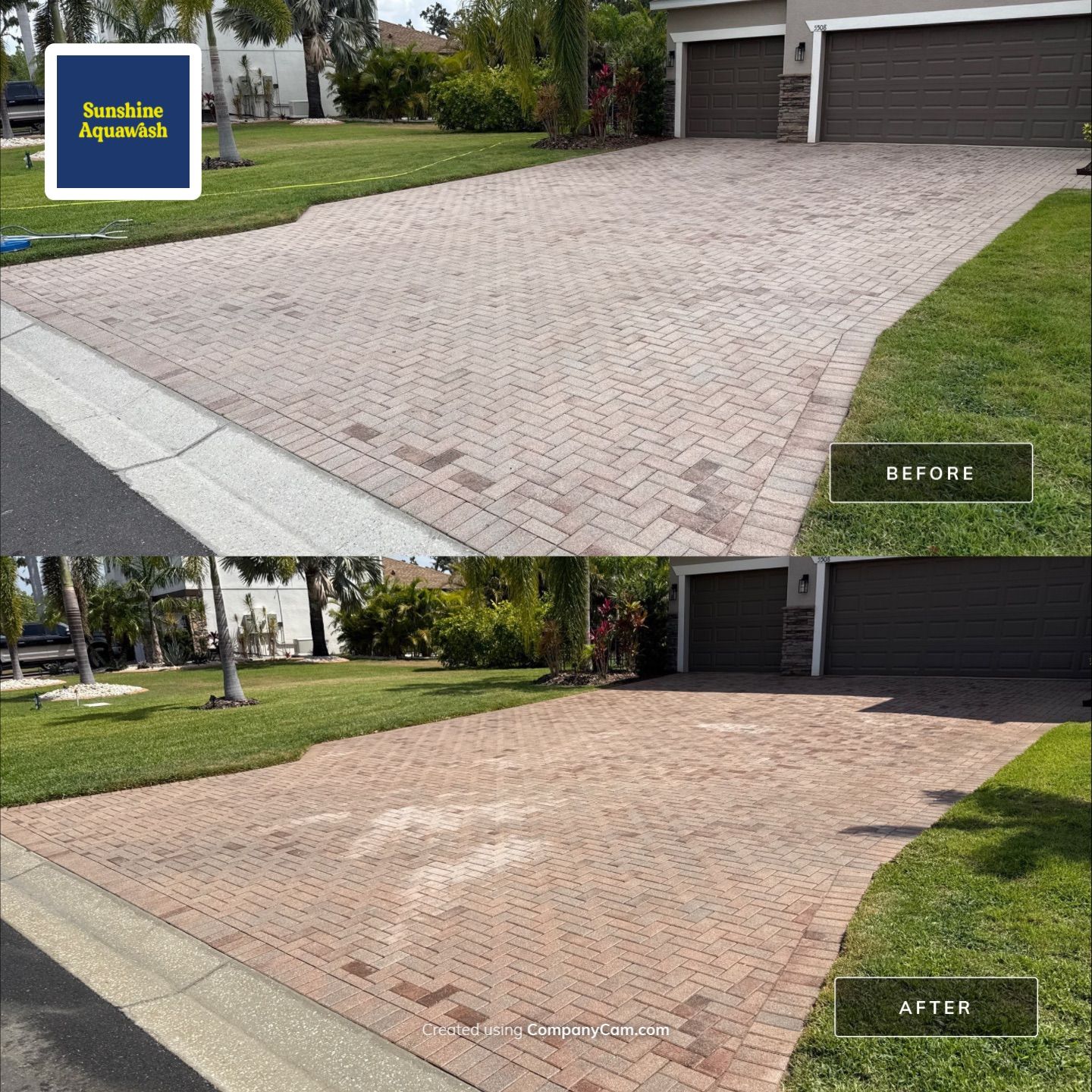 3-Car Paver Driveway & Entryway Cleaning | Oakleaf Hammock Community, Ellenton, FL by Sunshine AquaWash