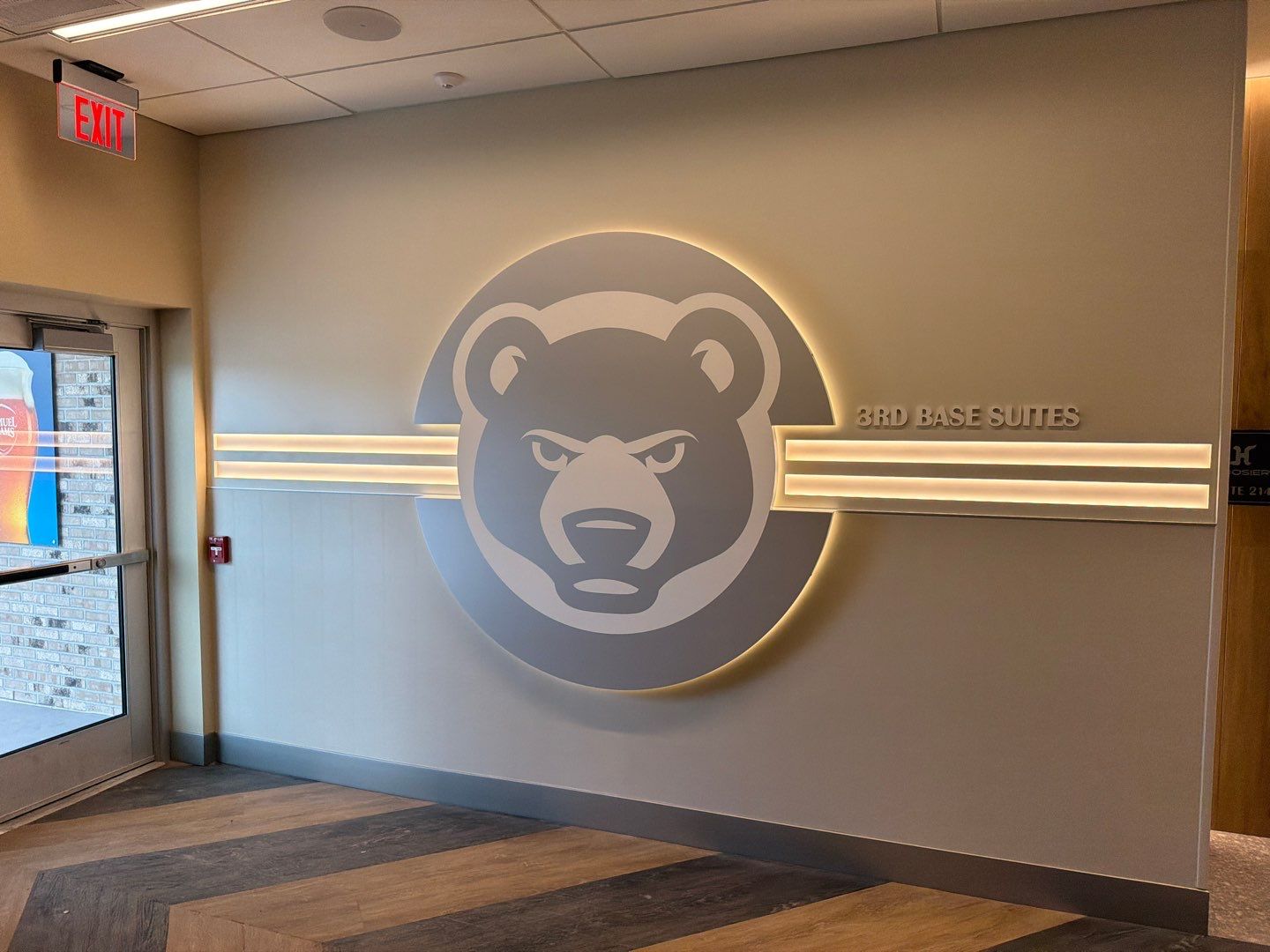 South Bend Stadium Event Building and Premium Suite Signage Installation by Hayes Design co