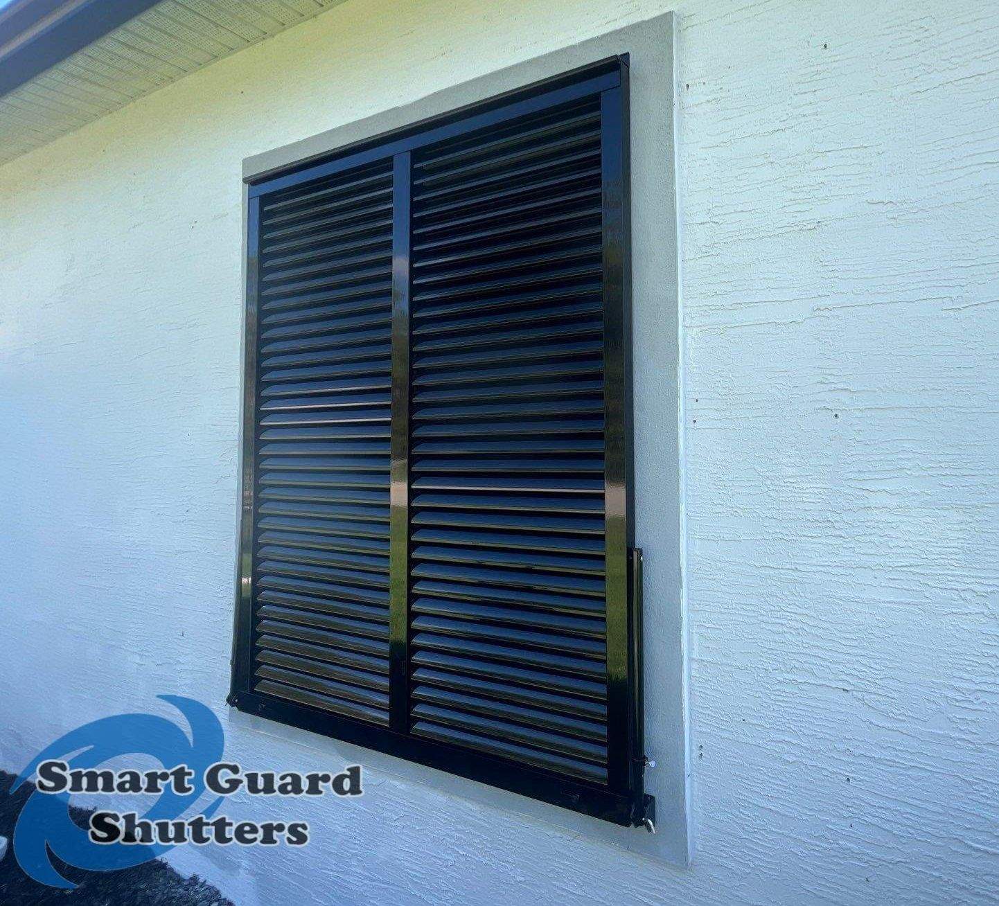 Impact Bahama Shutters in Jet Black by Smart Guard Shutters