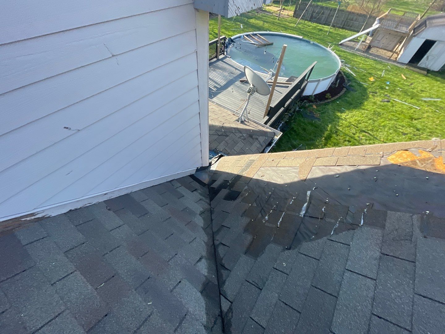 Tornado damage in Whiteland. Roof replacement, James Hardie siding, exterior paint, gutters, windows, doors by 317 Roofing & Restorations