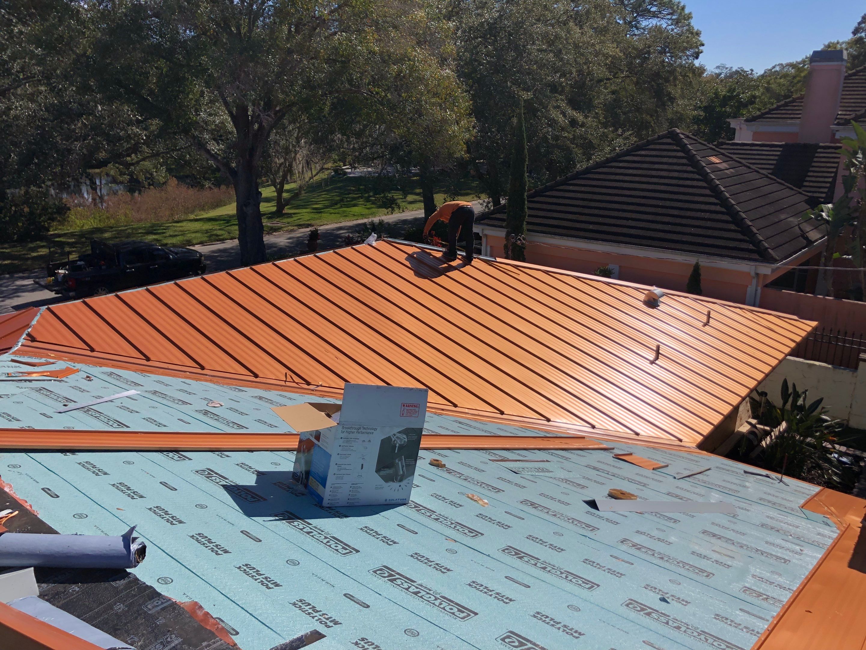 Residential Re-Roof using MS Metals, Copper Penny, Standing Seam. by First Due Roofing