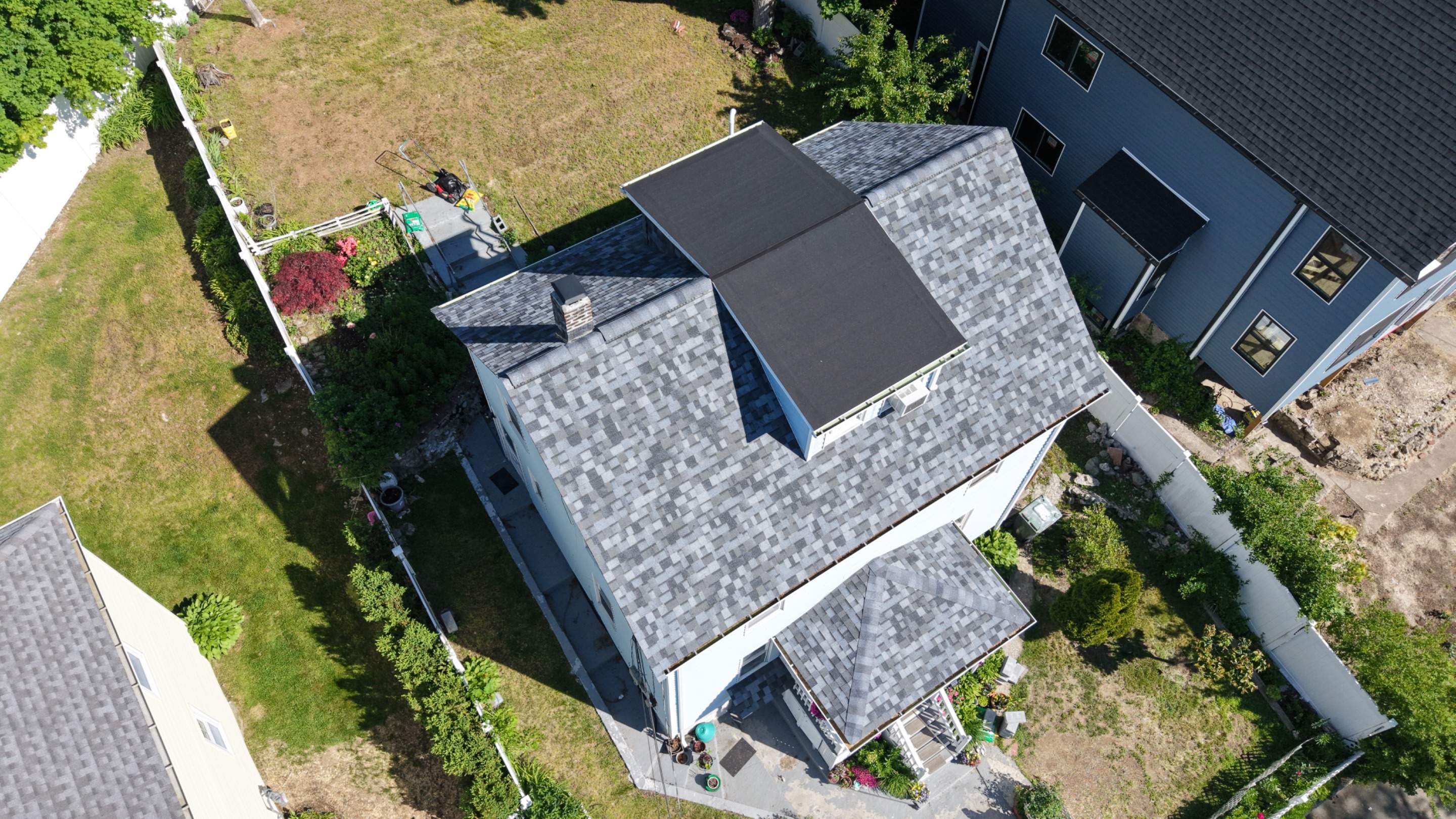 Full Roof Replacement in Dedham, MA – Owens Corning Duration Designer, Pacific Wave with EPDM Flat Dormer by JOHNNYS PRO