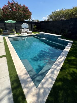 Modern Geometric Pool with Spa and Turf Surround