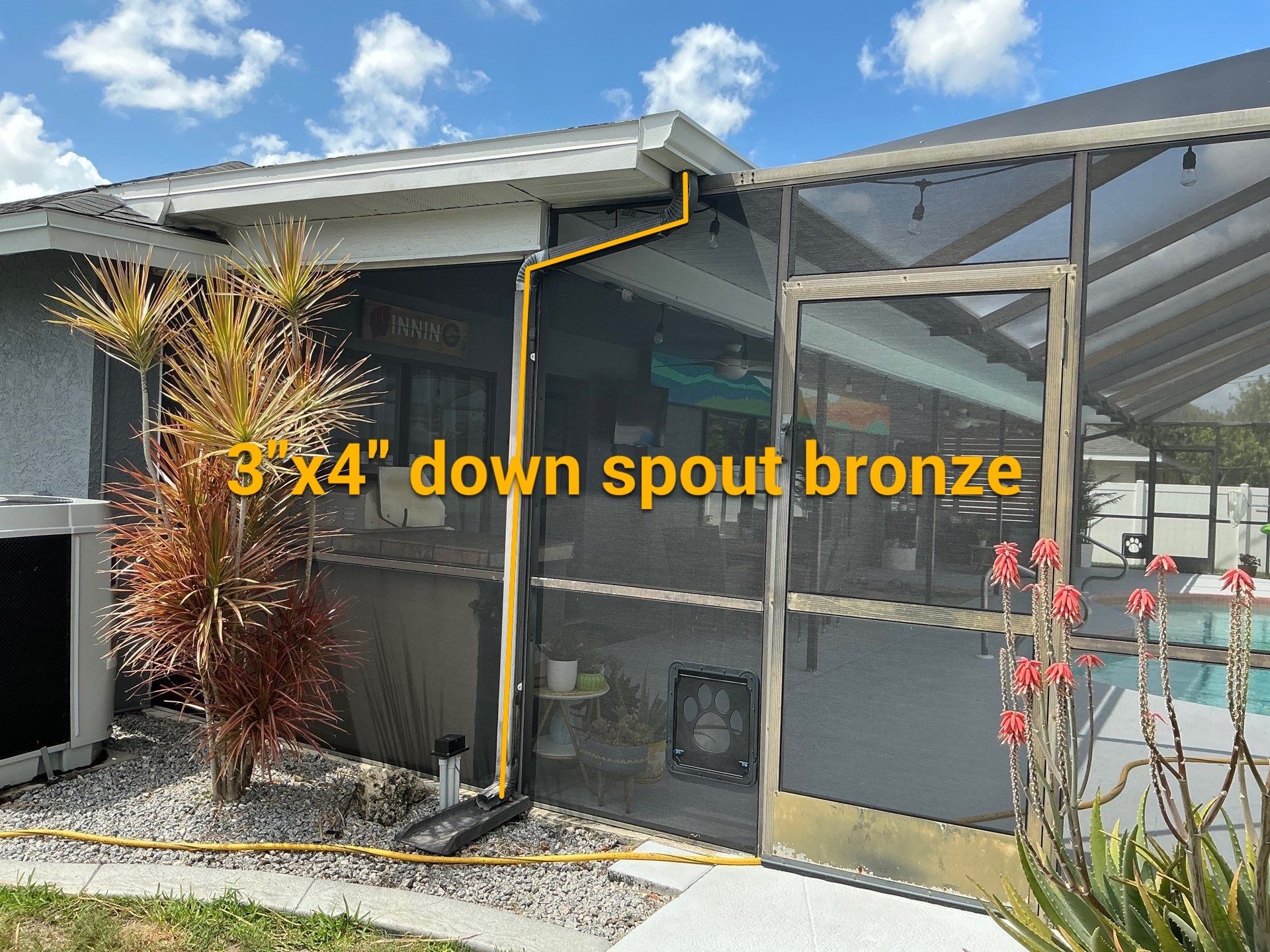 3x4 Downspouts Bronze Installation in Cape Coral FL by Gutter Professors