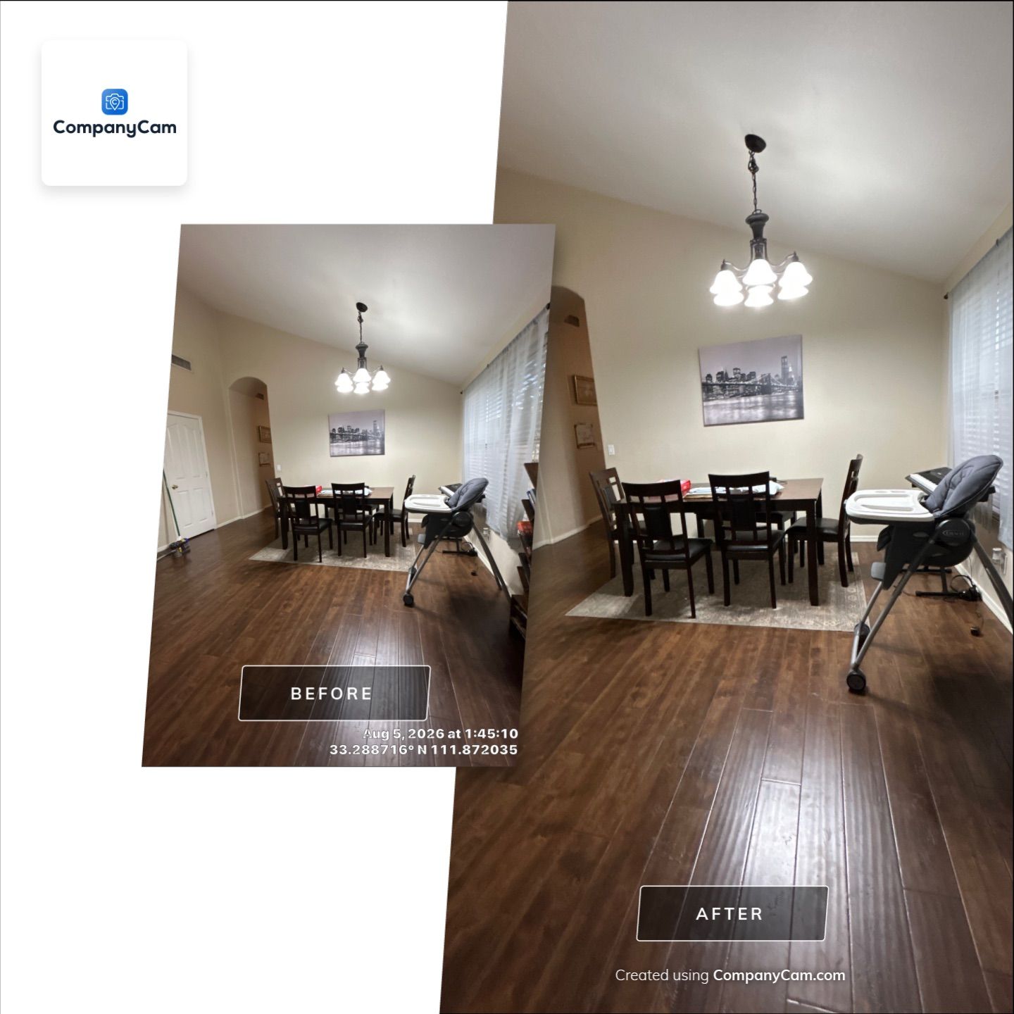Chandler Dining Room Update with Dark Wood Laminate Flooring by CompanyCam Sales Demo
