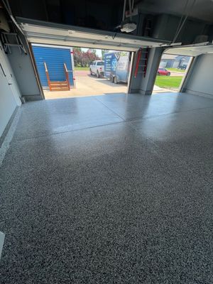 Sioux Falls Garage Concrete Coating Installation with Domino Flake