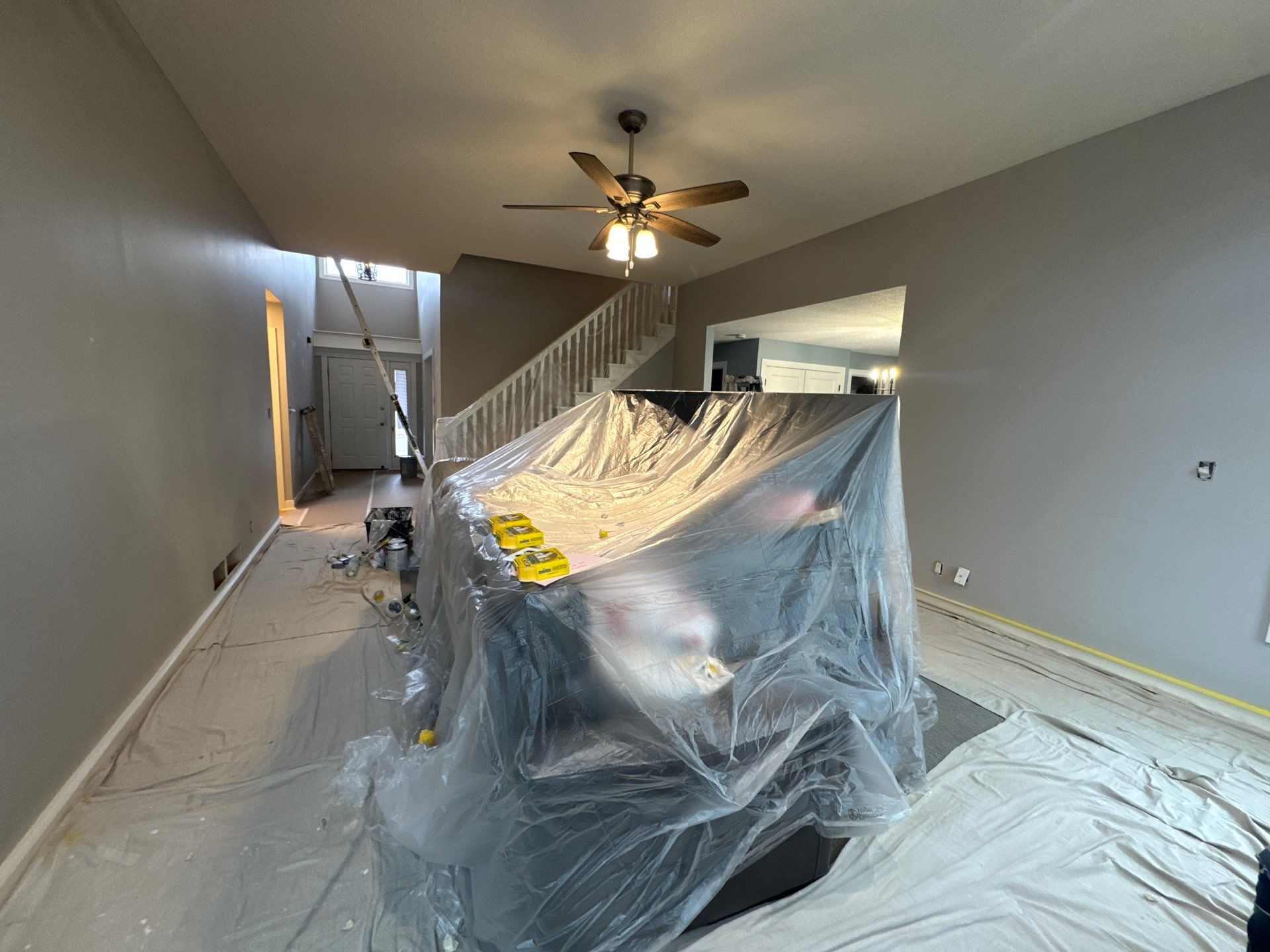 Residential Interior Wall Repaint | Foyer, Stairwell, Hallway & Living Room by Midwest Paint LLC