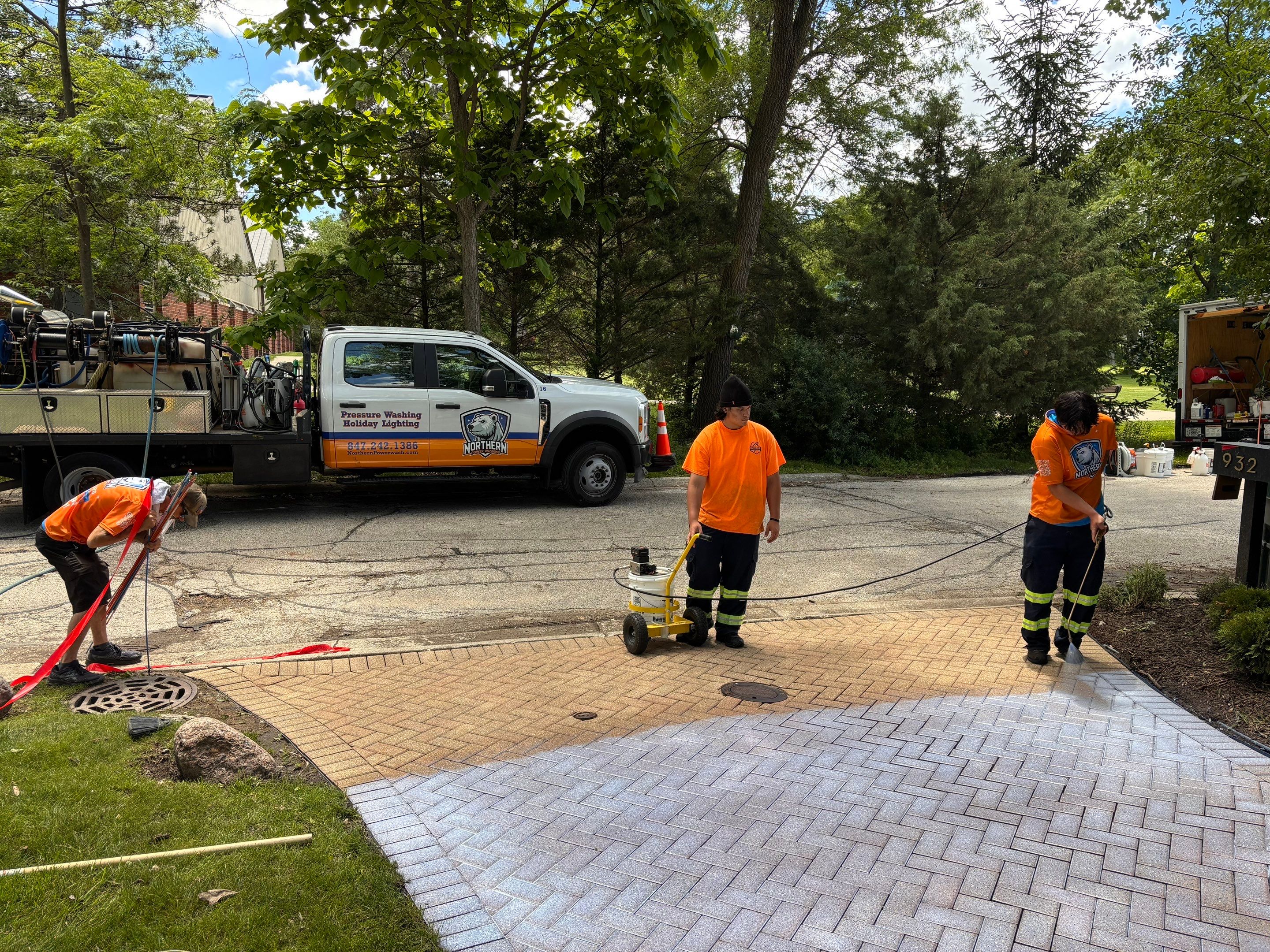 Brick paver repair, cleaning and sealing by Northern Power Washing LLC.