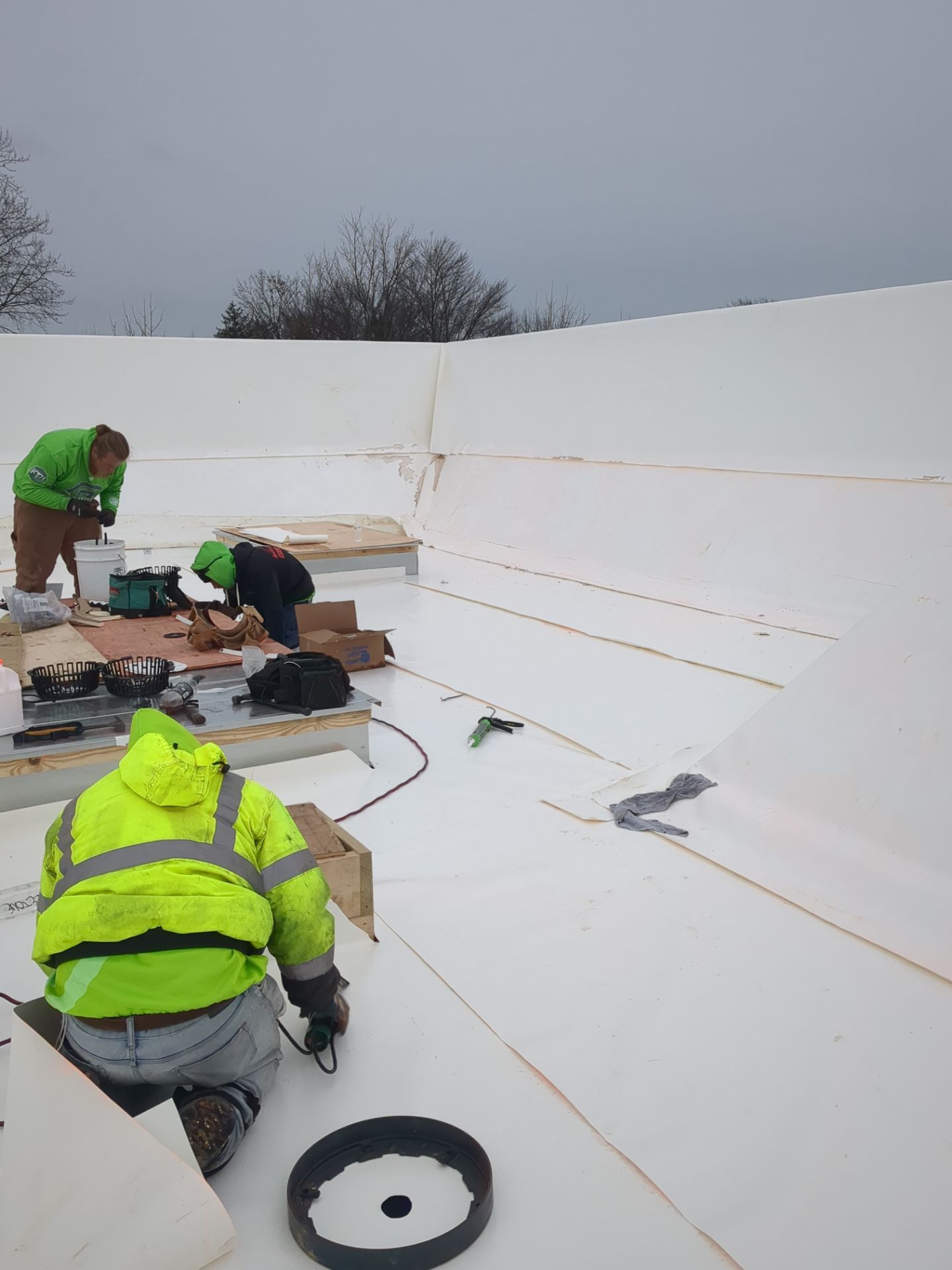 Commercial Roofing Installation using Duro-Last 50 mil PVC by 3 Daughters Construction 
