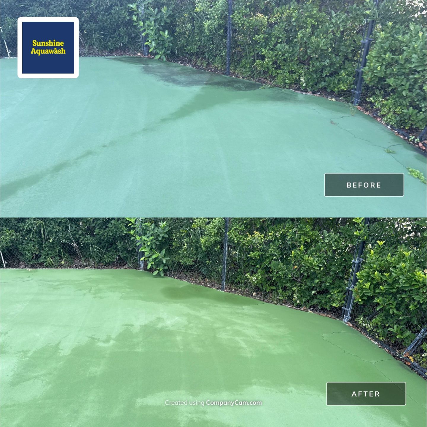 Tennis Court, Vinyl Fence & Sidewalk Cleaning in Riverview Bluff – West Bradenton, FL 34209 by Sunshine AquaWash