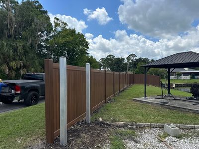 Vinyl Privacy Fence using 6Ft Professional Grade Mocha Walnut Privacy Fence