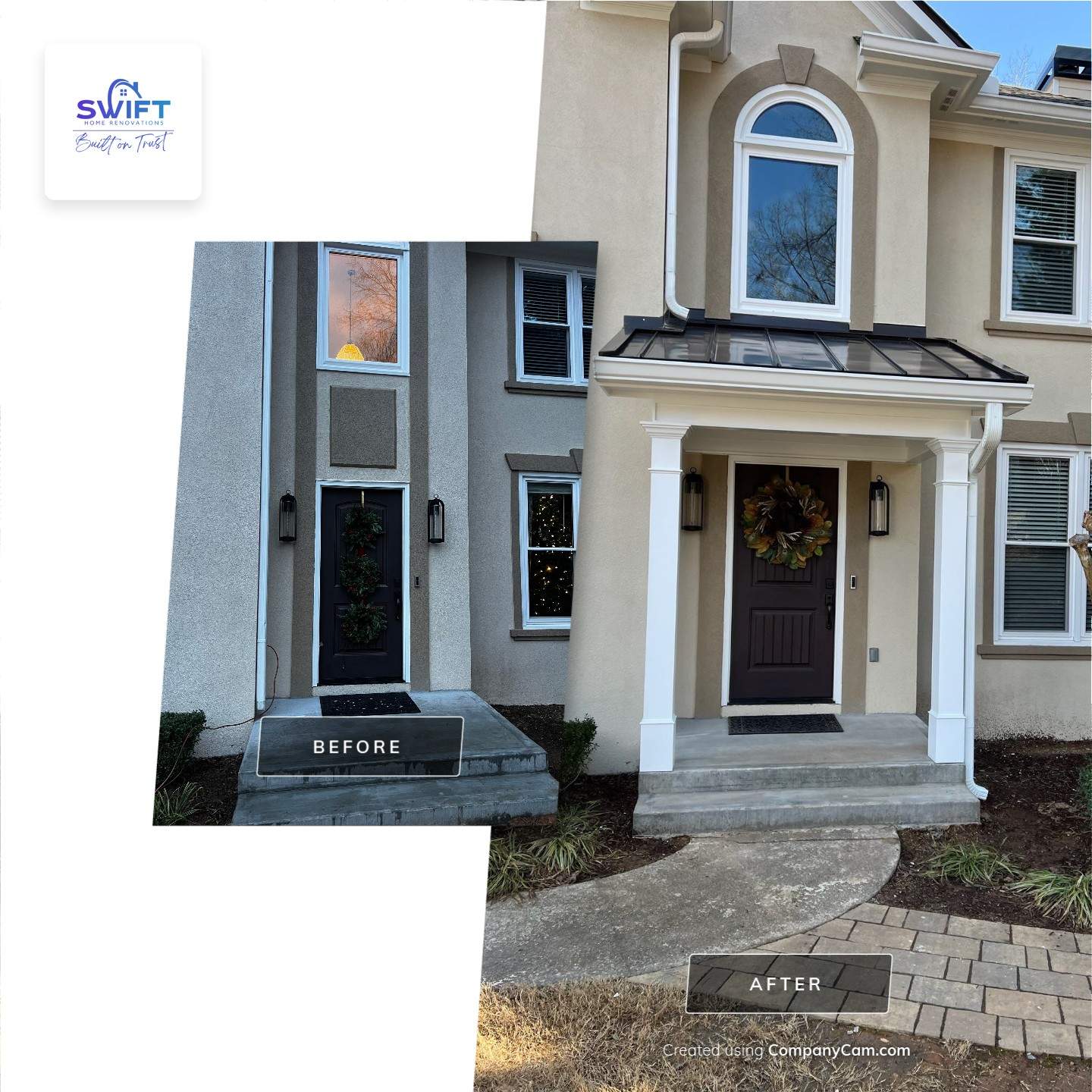 Custom Portico and Covered Porch Addition in Woodstock by Swift Home Renovations