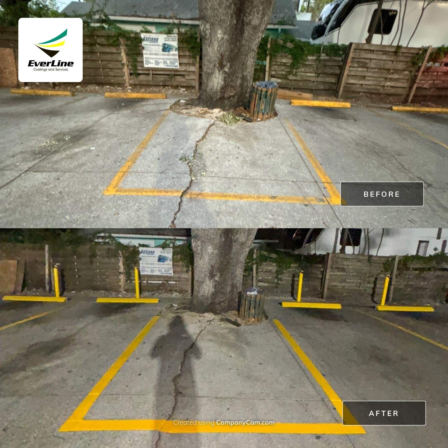 Bollard Installation, Line Striping, & Parking Block Installation at La Primavera Supermarket  by Everline Coatings & Services - Southwest FL
