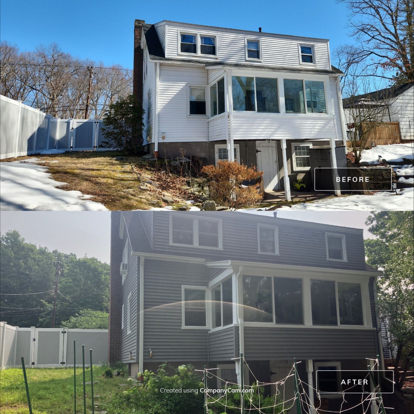 Stunning Siding Makeover with Cert Monogram D/4 x 16' clapboard, Charcoal Gray and Cert Monogram D/4x25' clapboard, Charcoal Gray by DiGiorgi Roofing and Siding Inc