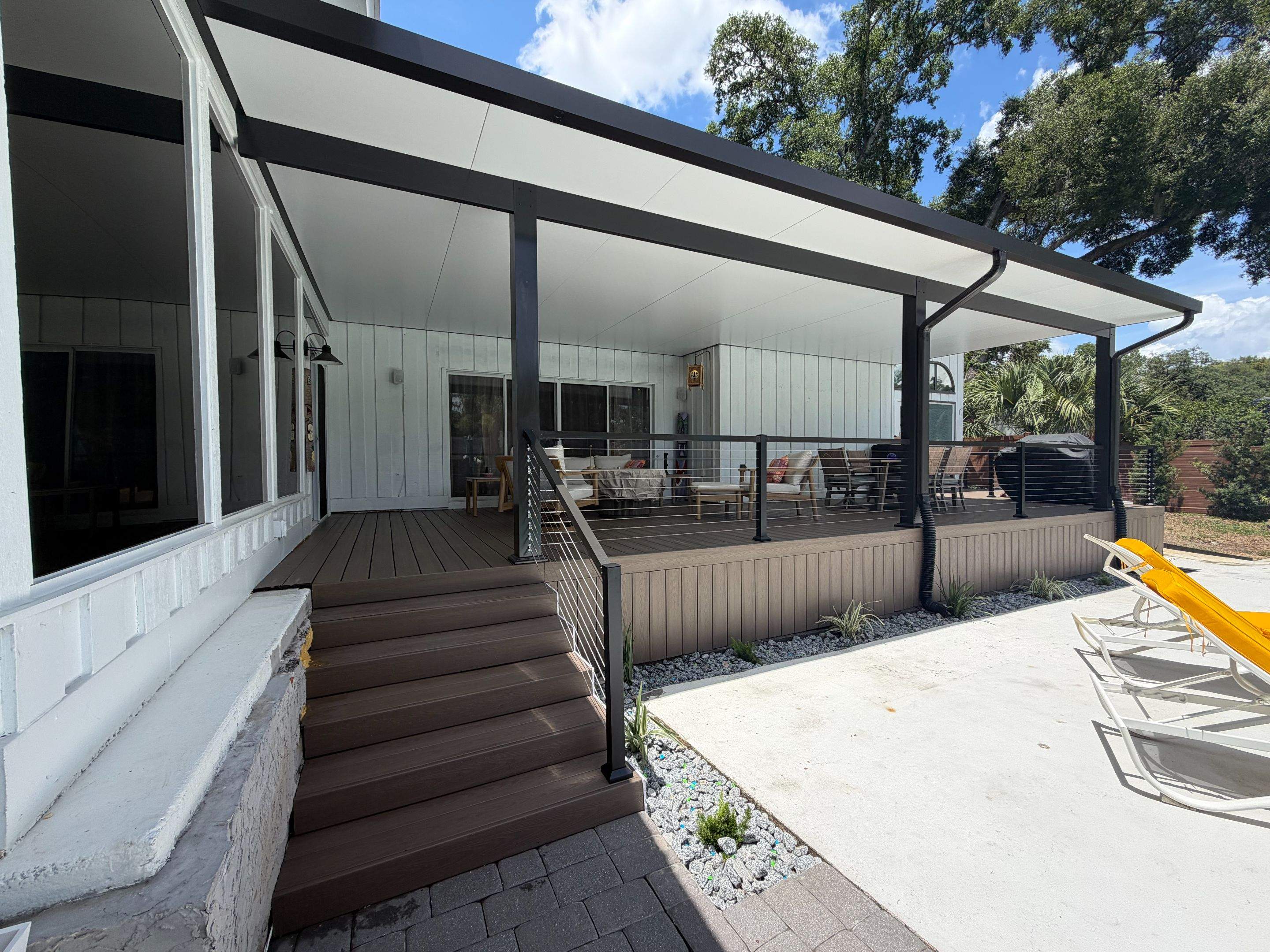 Aluminun patio cover using Deckorators venture by Orlando pergolas