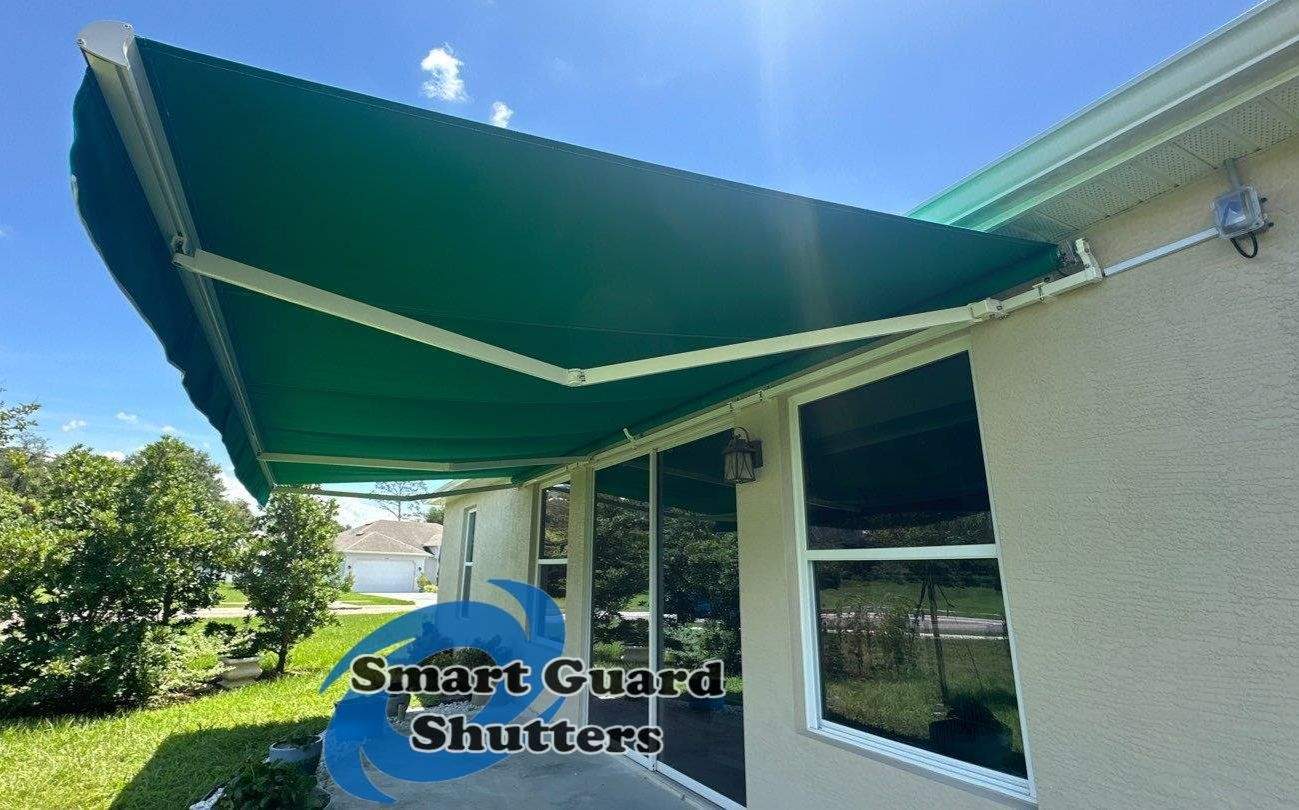 Retractable Awning in Erin Green by Smart Guard Shutters