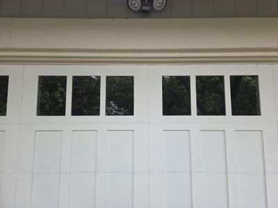 White Carriage House Overlay Garage Door and Liftmaster Opener Installation in Danville