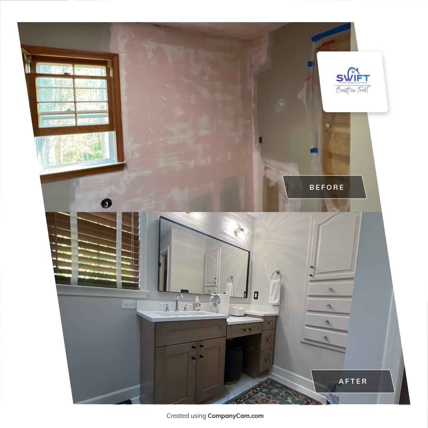 Modern Bathroom Remodeling Featuring Marble Tiles and Custom Cabinetry in Smyrna by Swift Home Renovations