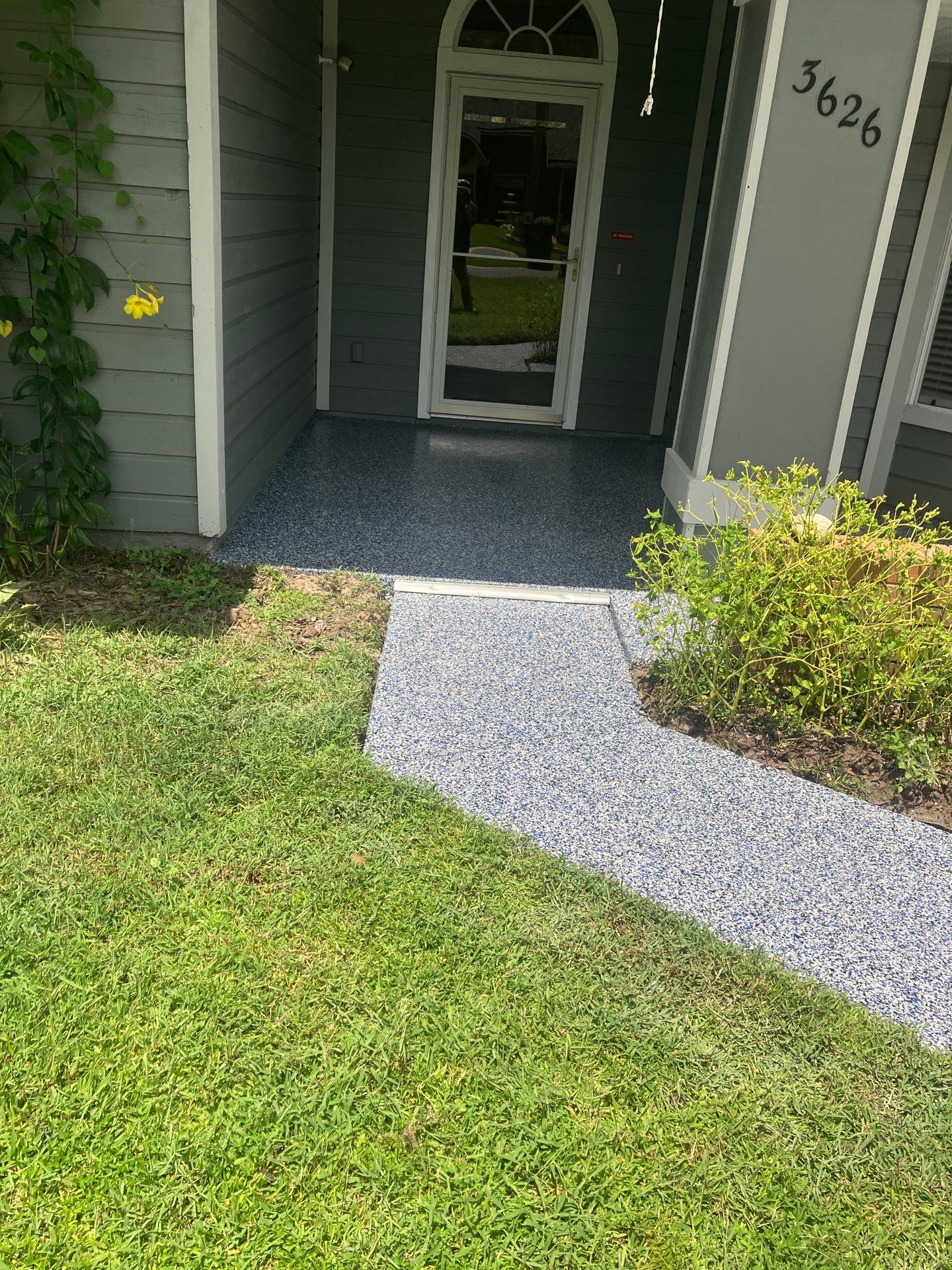 Front Entrance and Garage Makeover in Denim by Cross Creek Concrete Coatings
