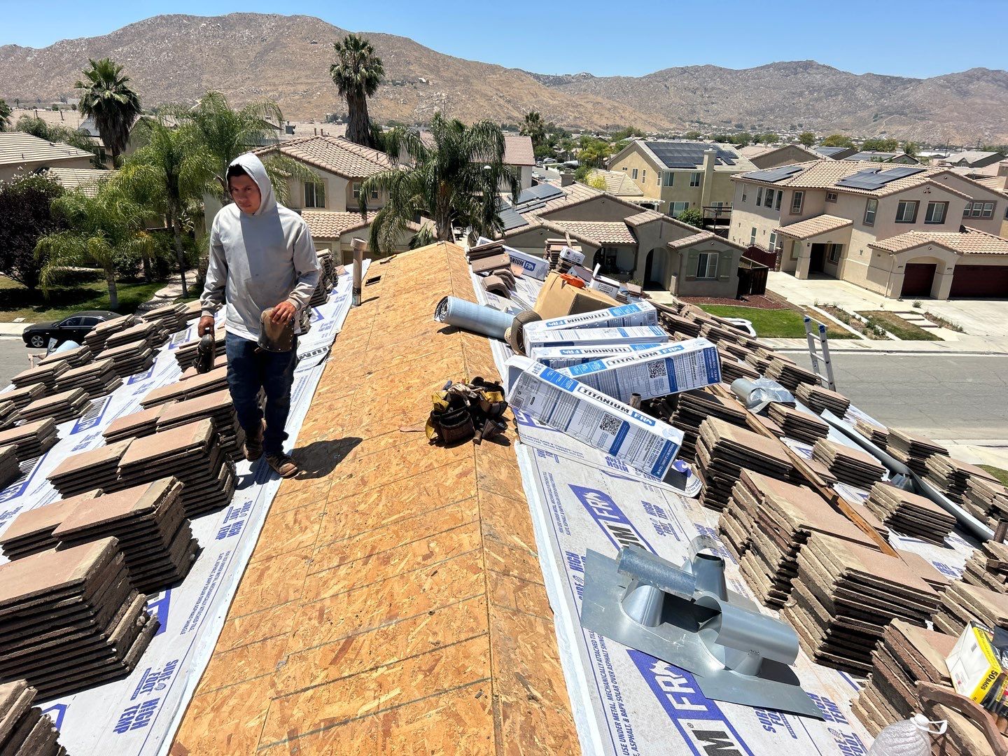 Complete Concrete Tile Roof Replacement and Solar Integration in San Jacinto by Reliable Roofing San Diego Inc.