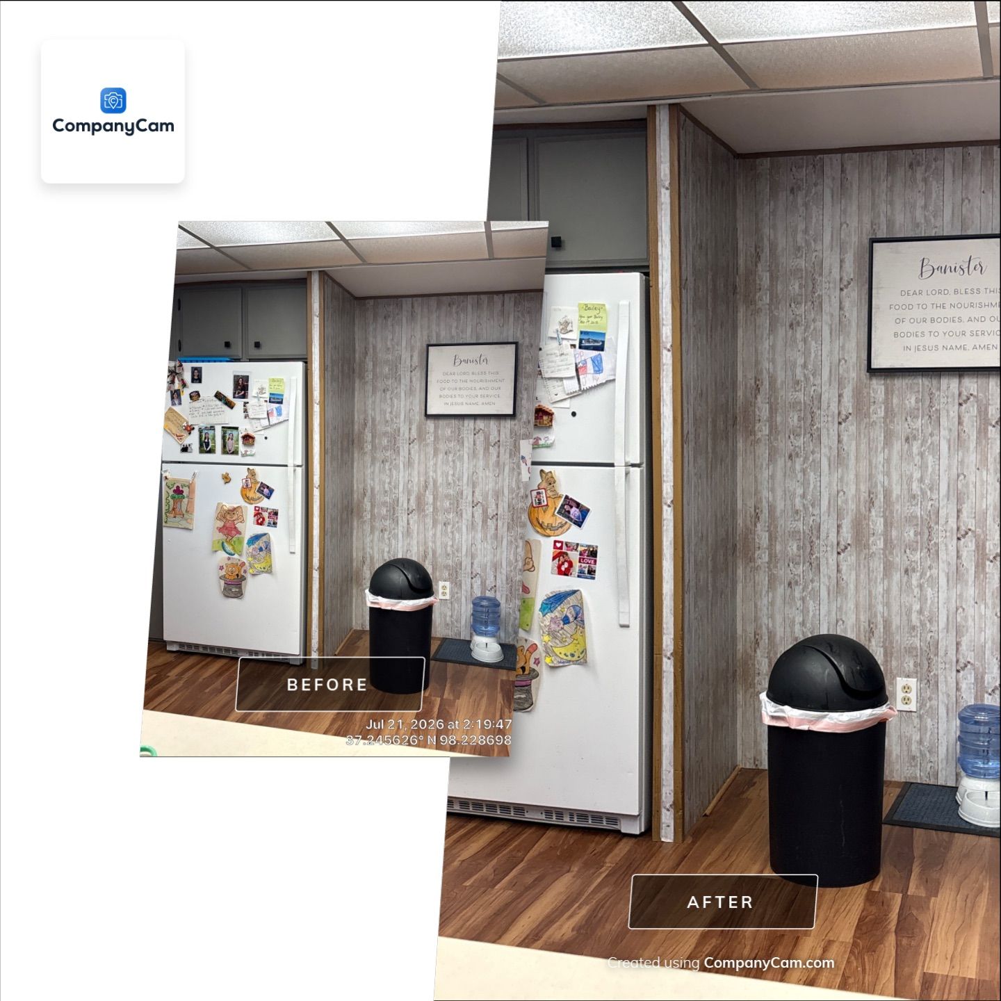Kitchen Remodel Featuring Vinyl Plank Flooring and Wood Paneling in Attica by CompanyCam Sales Demo
