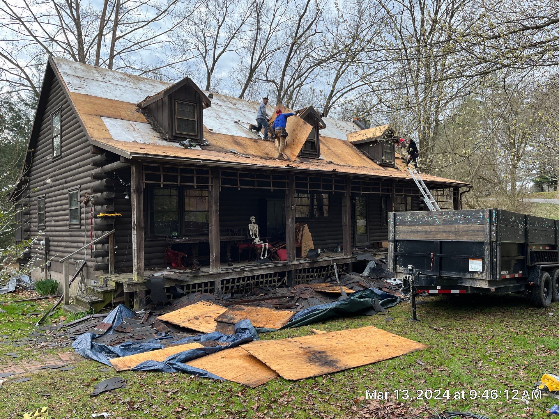 Residential Roofing Installation using Union Corrugatting Metal Roofing and Seamless Gutters by Fahey Roofing + Contracting