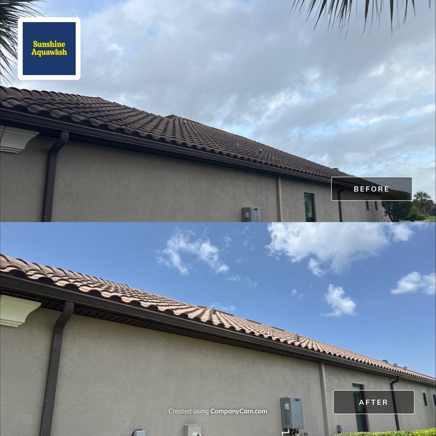 Neighboring Tile Roof Cleaning with Gutter Runoff Control – Palmetto, FL by Sunshine AquaWash