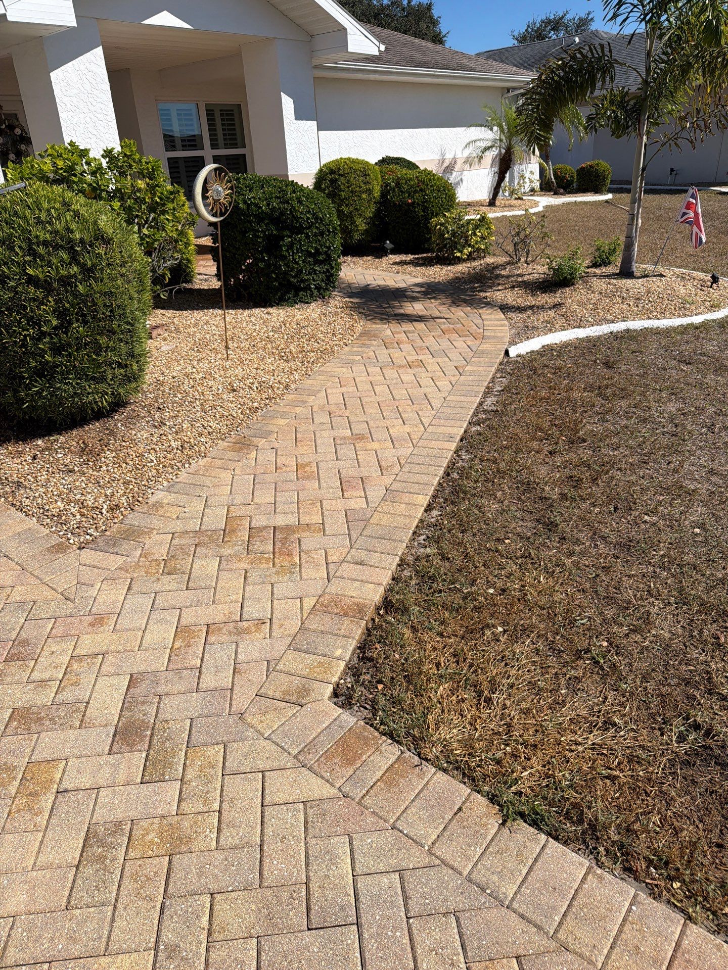 Restoring Herringbone Paver Driveway and Walkway in Sun City Center by Supreme Paver Experts