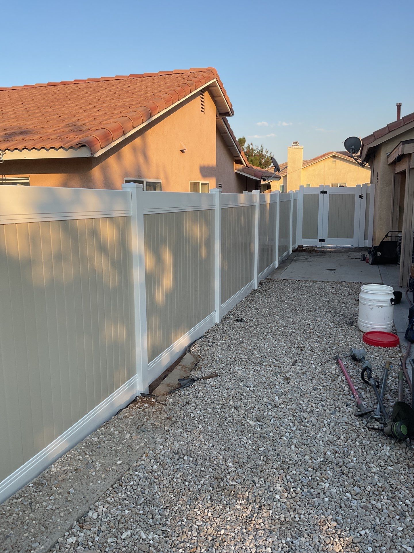 6ft White and Tan Privacy Vinyl  by Fence Guys Inc. 