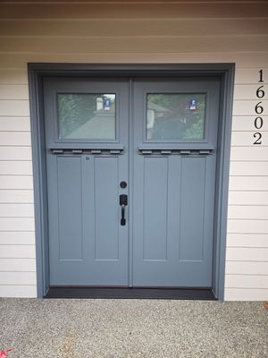 Double Entry Door Installation With Glass Inserts in Bellevue