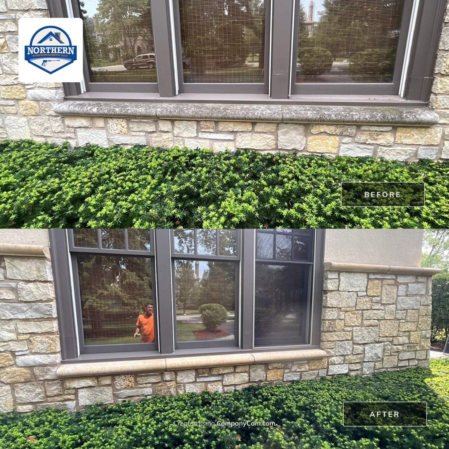 Northbrook, IL stucco home soft wash and stone cleaning by Northern Power Washing LLC.