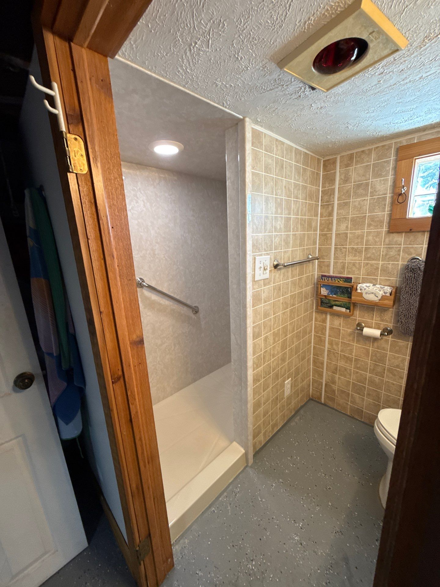 Acrylic Walk-In Shower Installation with Marble Patterns in Williamsburg by Rainbow Seamless Systems