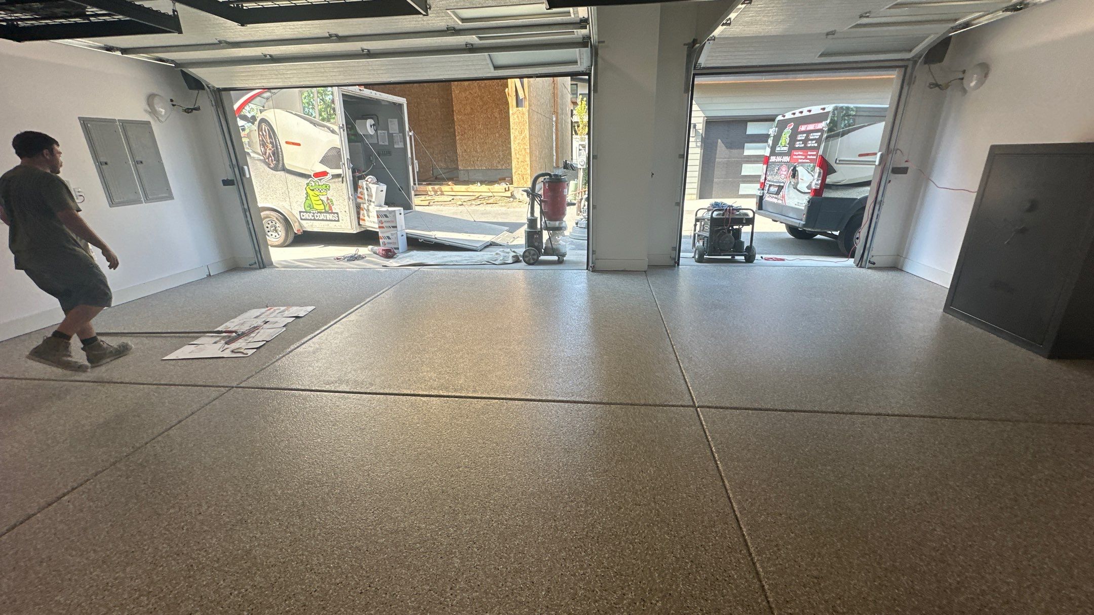 Garage Transformation using Pebble Beach by Croc Coatings, LLC