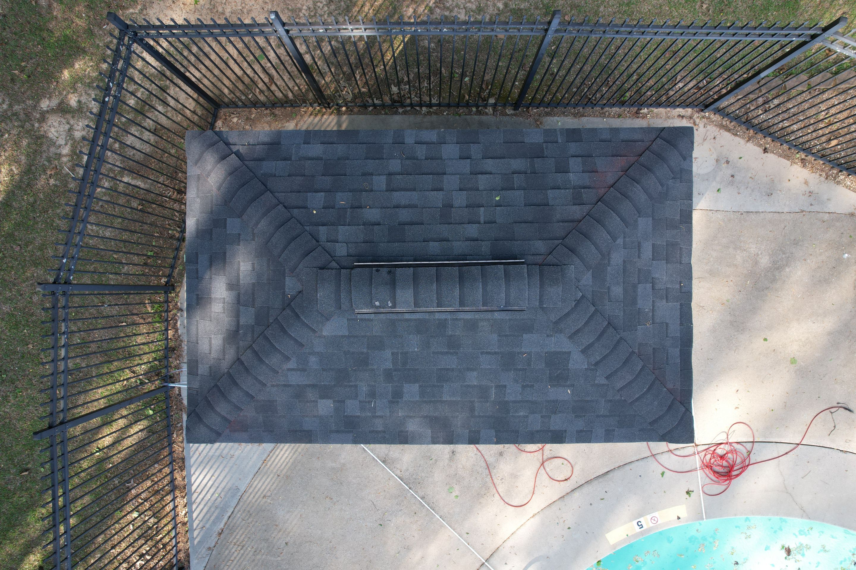 Pool House Roof Replacement using Owens Corning Onyx Black by Inspector Roofing and Restoration