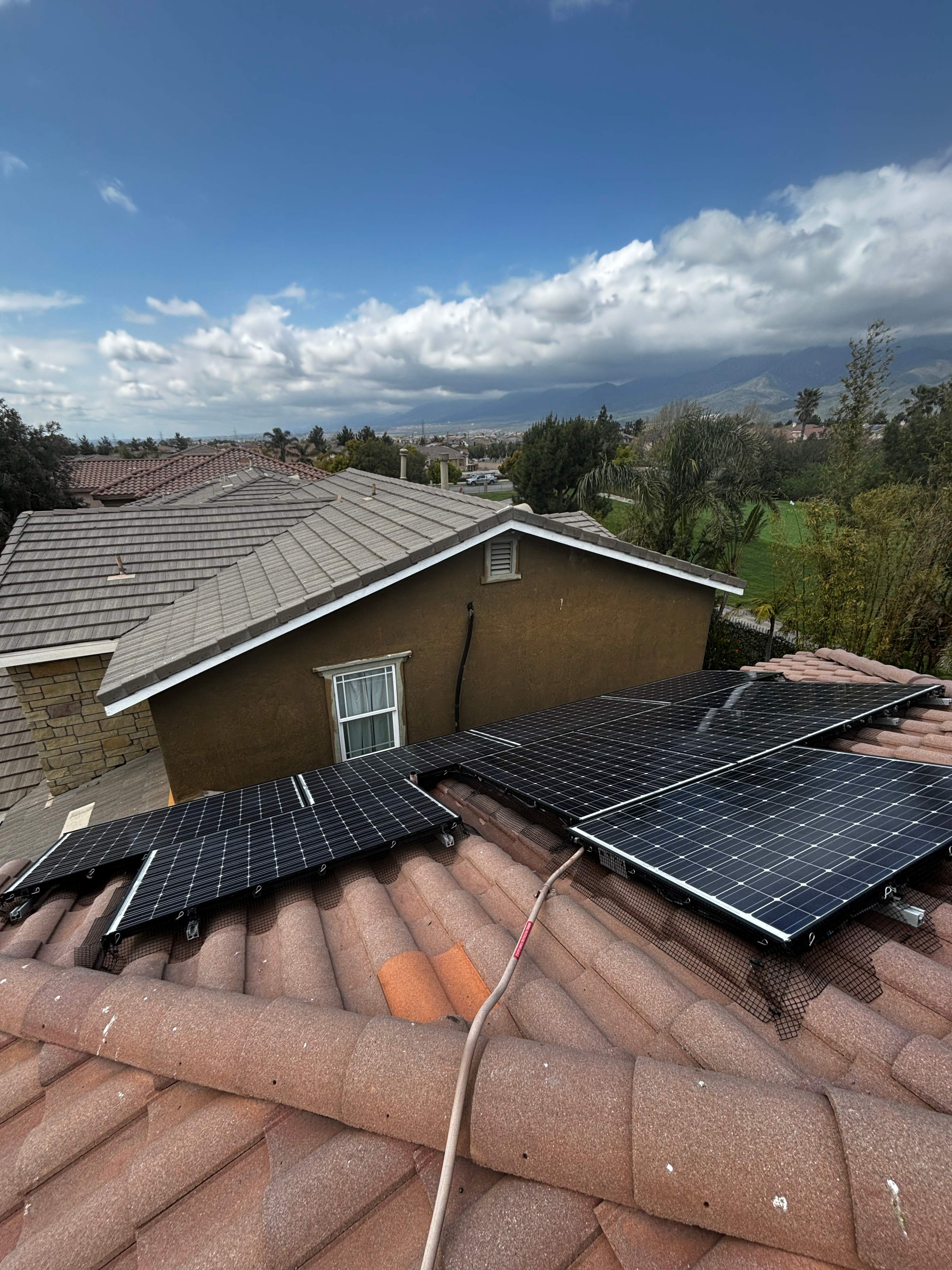 Completed Solar Panel Bird Proofing Project in Fontana Ca by Palm Coast Solar Cleaning
