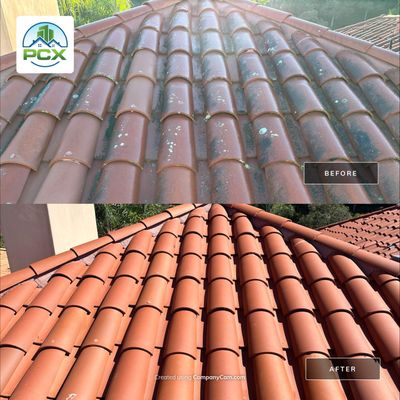 Orange County Clay Tile Roof Soft Wash on Unwalkwable Roof