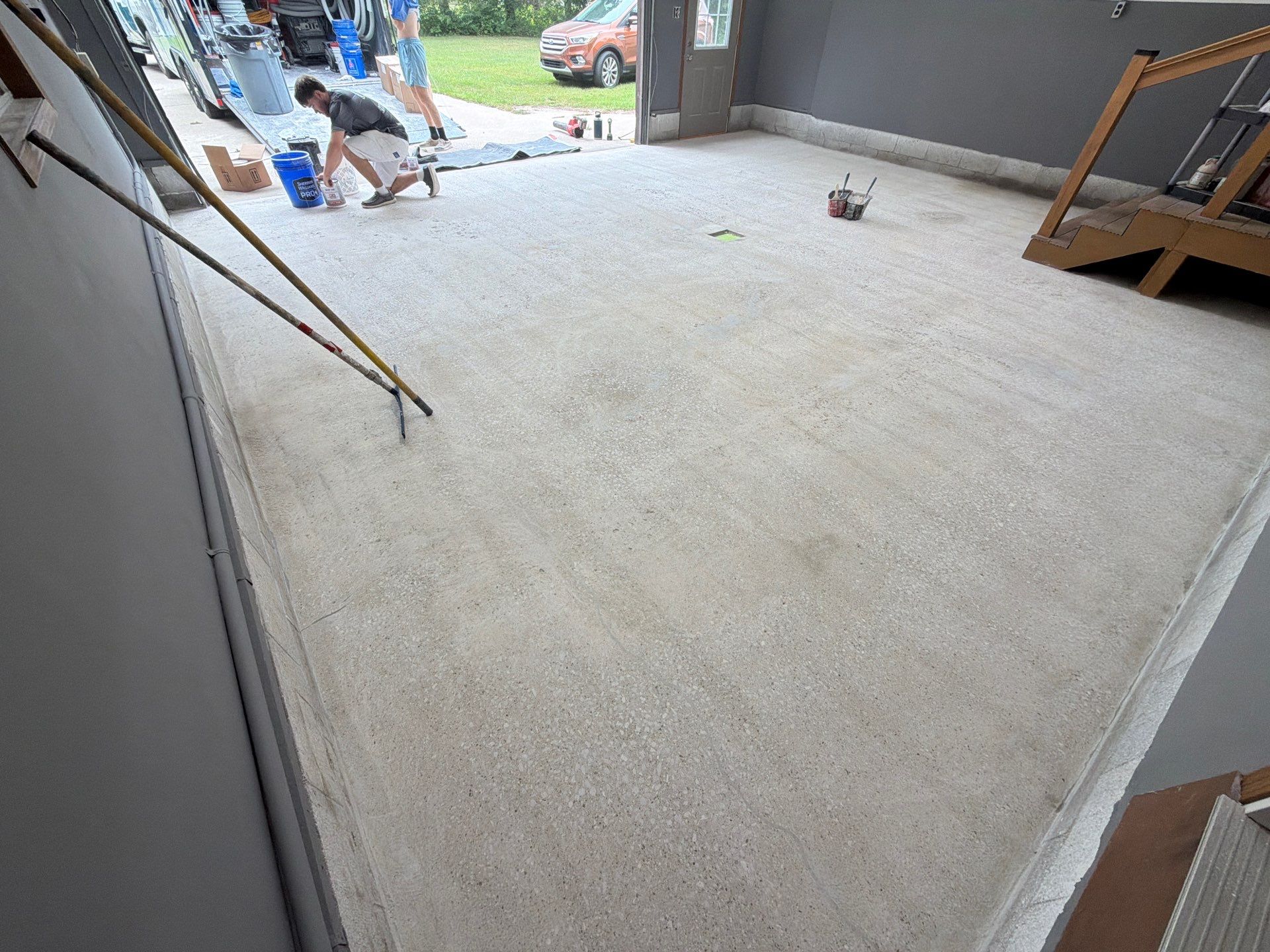 Weathered Gray Epoxy Flake Floor Installation in Muskegon by Gordon Painting