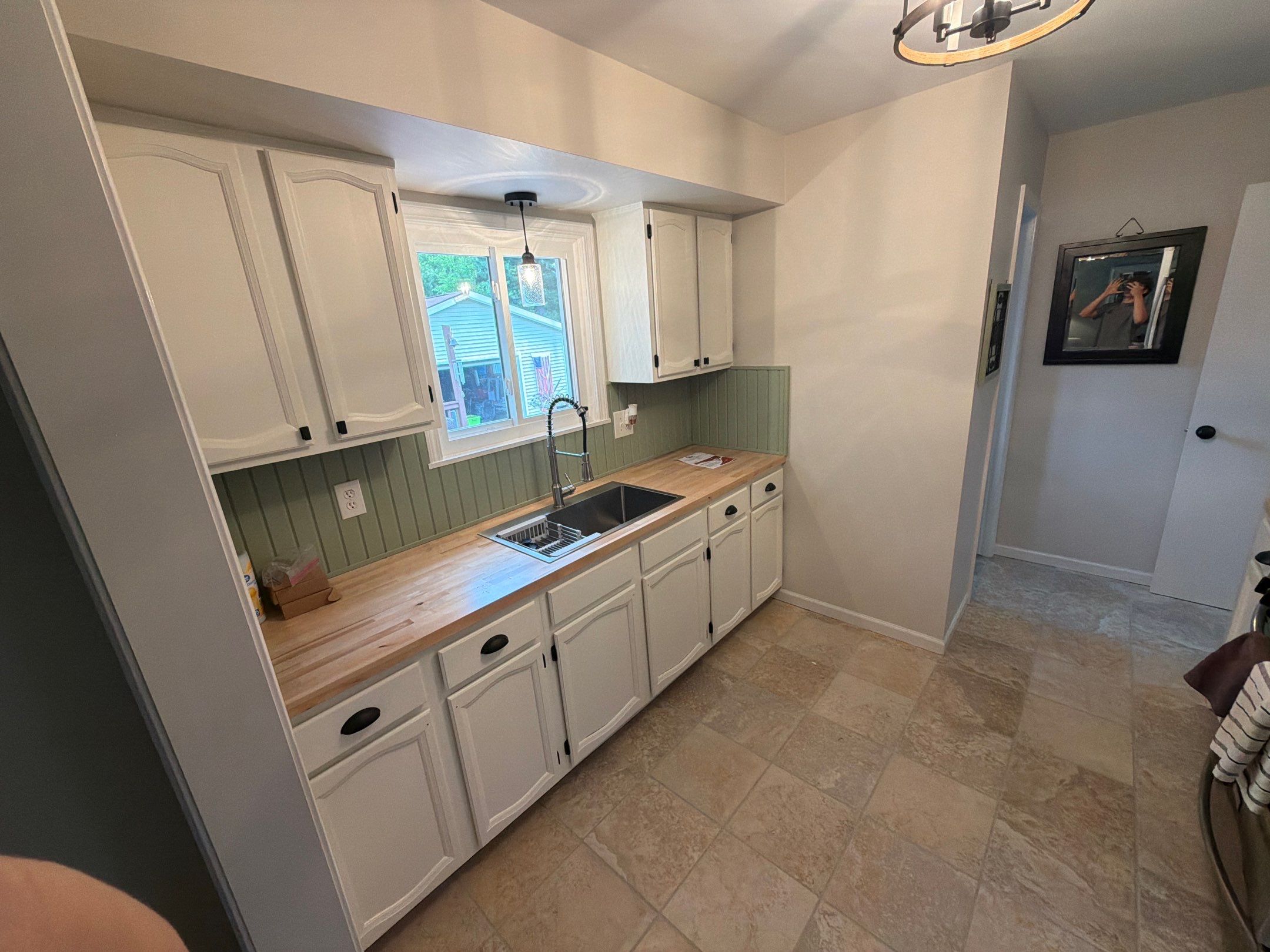Kitchen Cabinet Refinishing and Butcher Block Countertop Installation in Fenton by Top Shelf Painter