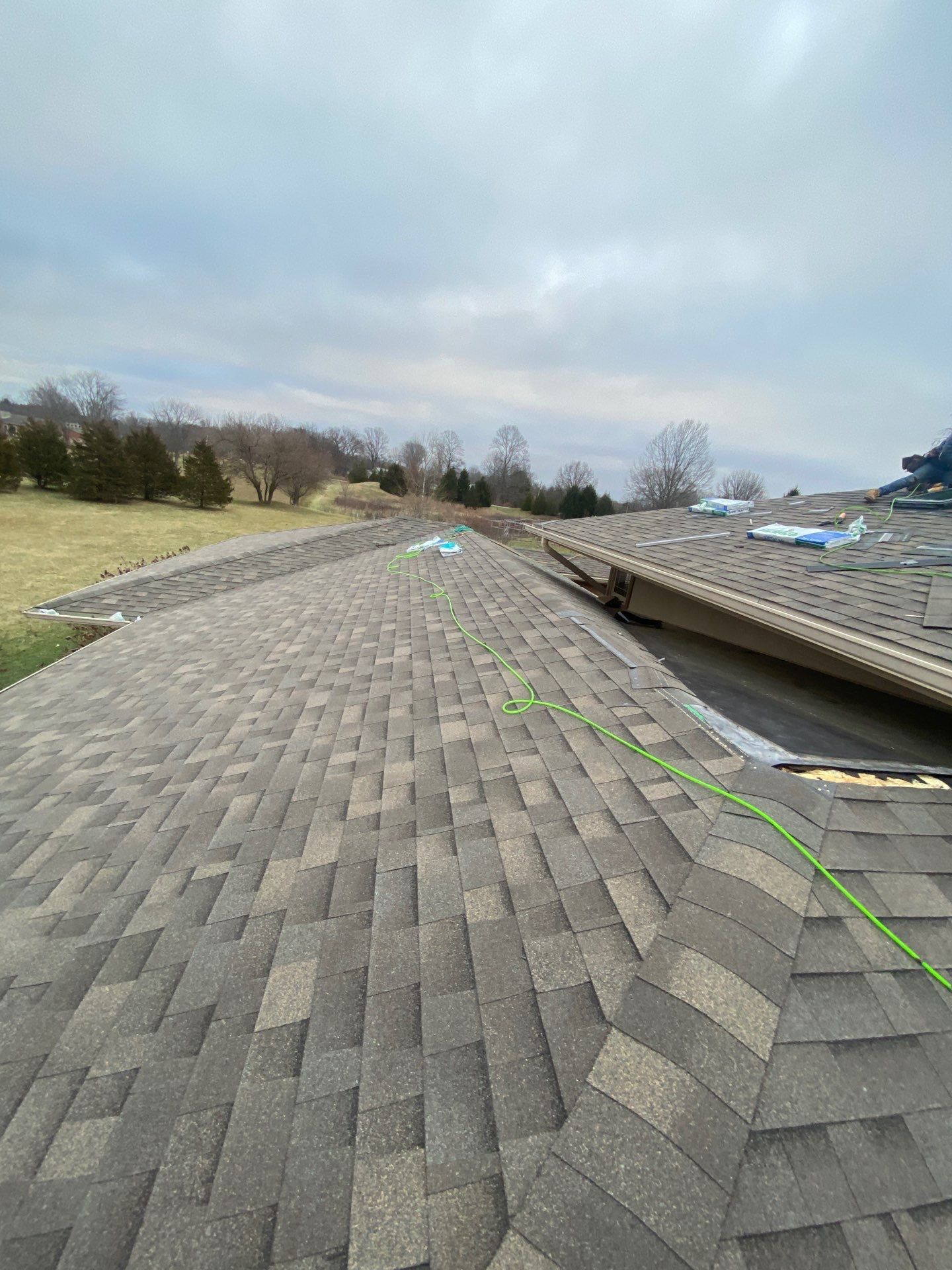 Residential Roofing Installation using Malarkey Vista AR Shingles (Weathered Wood Plus) by Koontz Construction