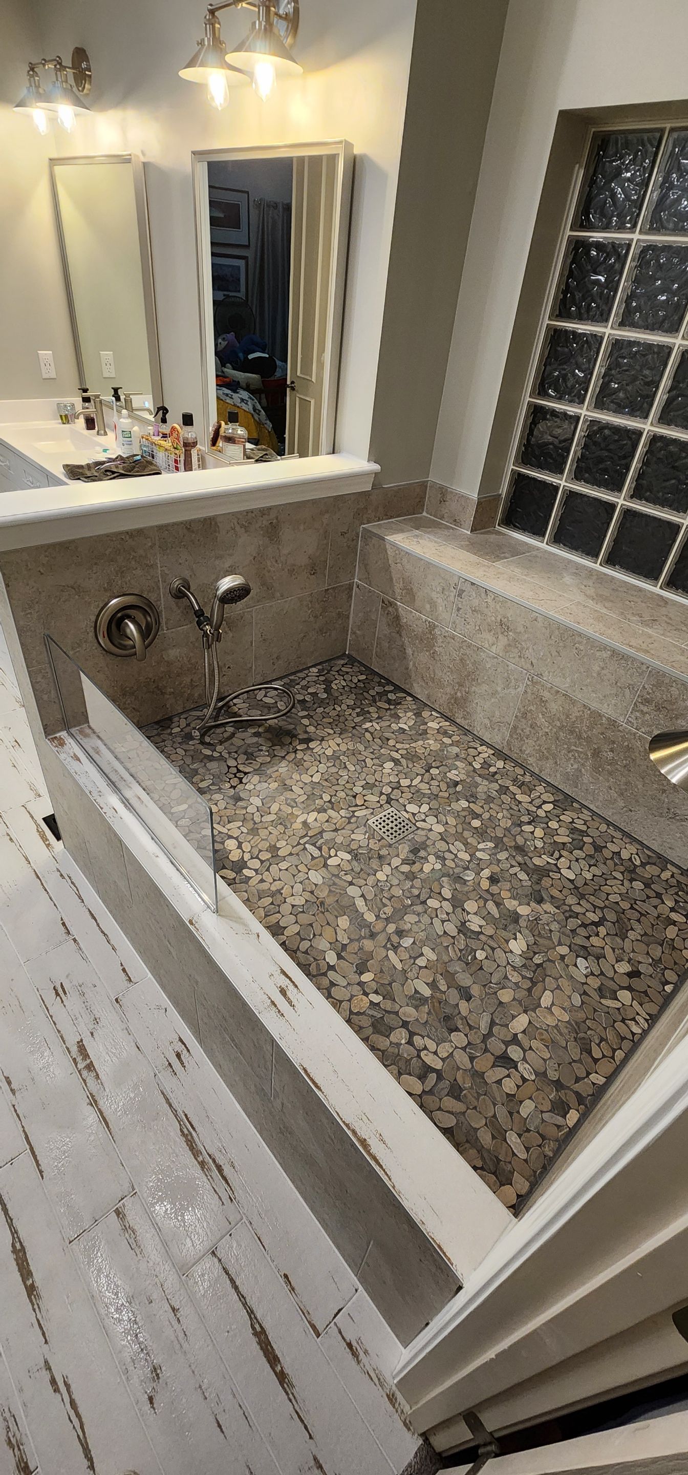 Full bathroom with giant shower AND doggy shower by The Shower Company