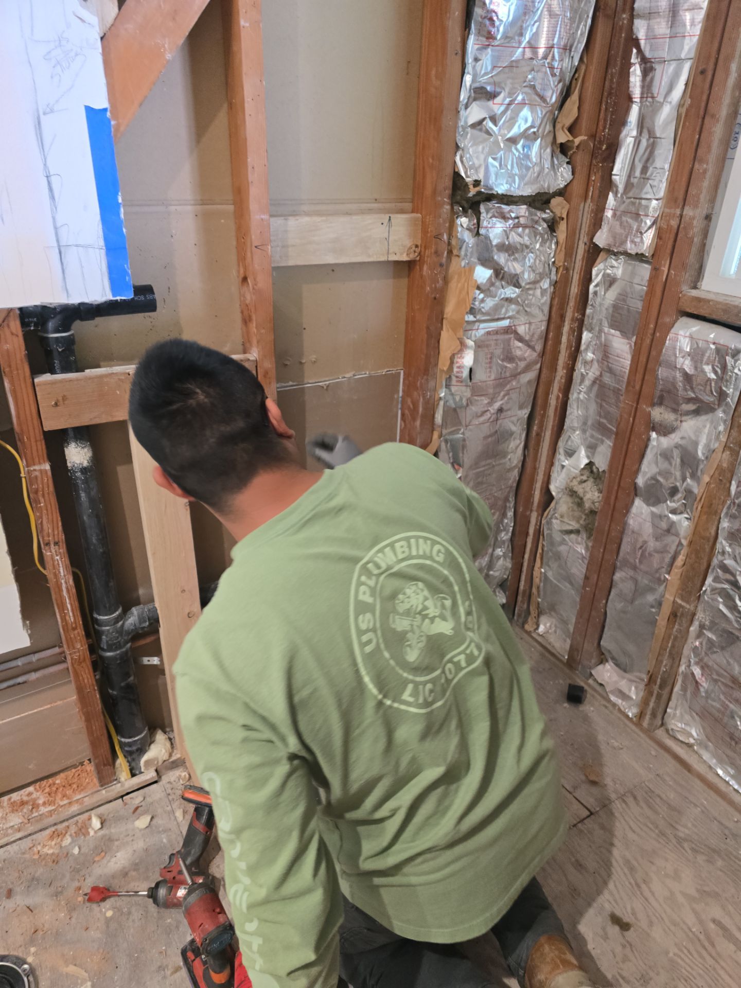 Installation of New Tall Black Piping (Wall to Ceiling) & Underground Piping by Us Plumbing