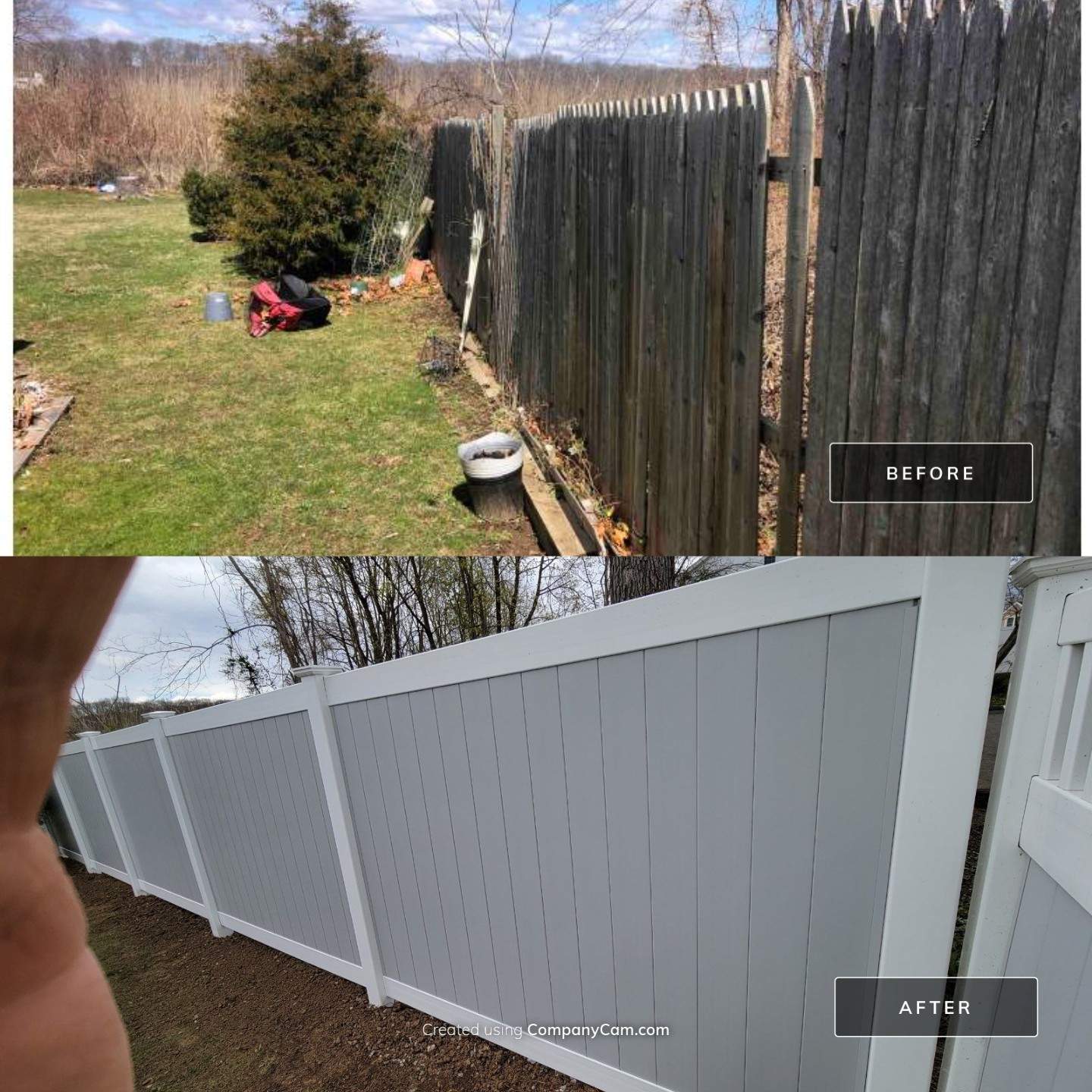 Vinyl privacy fence 6' tall, 2 tone White and Gray. by DiGiorgi Roofing and Siding Inc