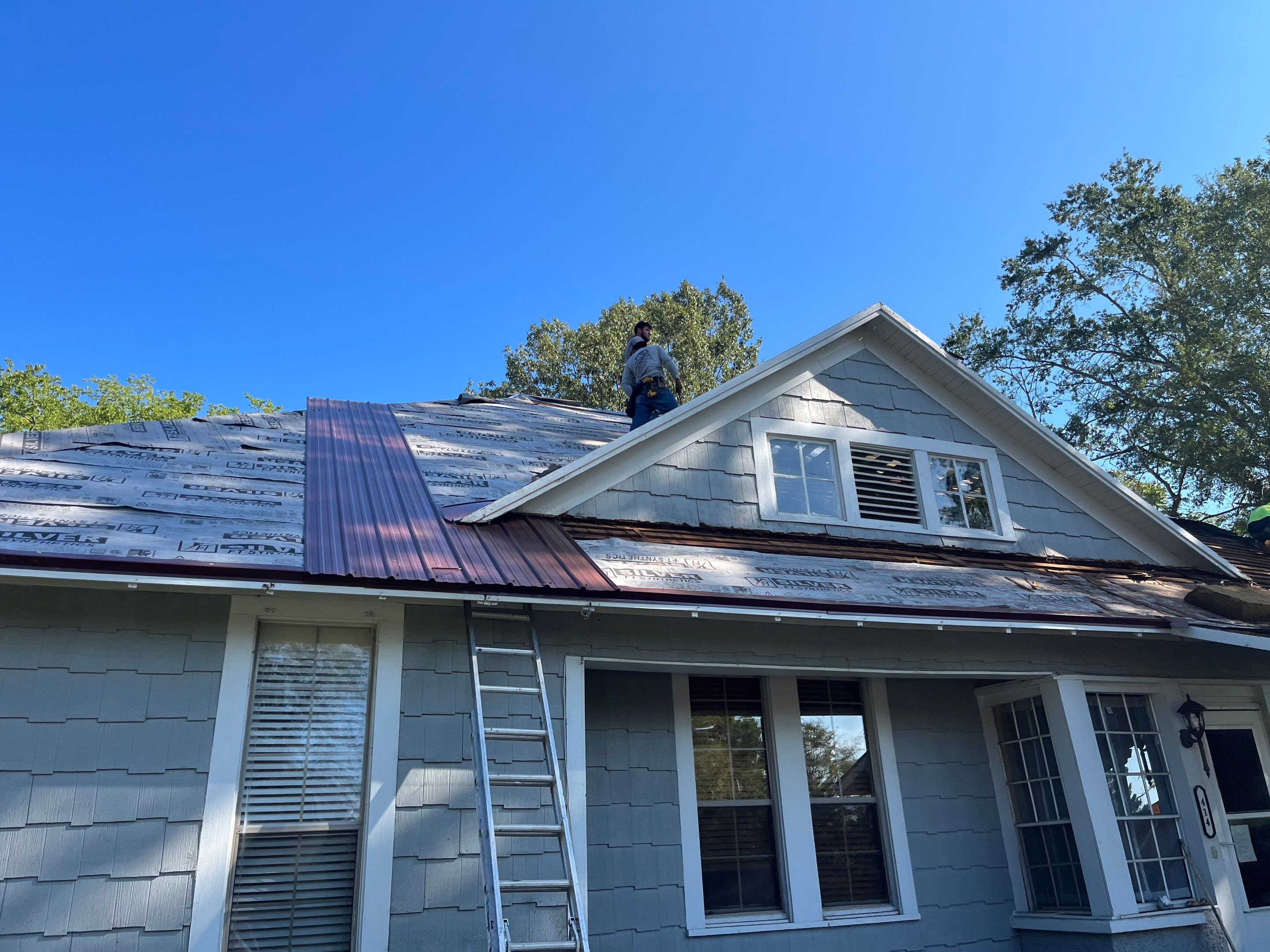 Residential Metal Roof Replacement using Reed's Metals: Colored Residental Panel (Burgundy) by Hostetler Roofing